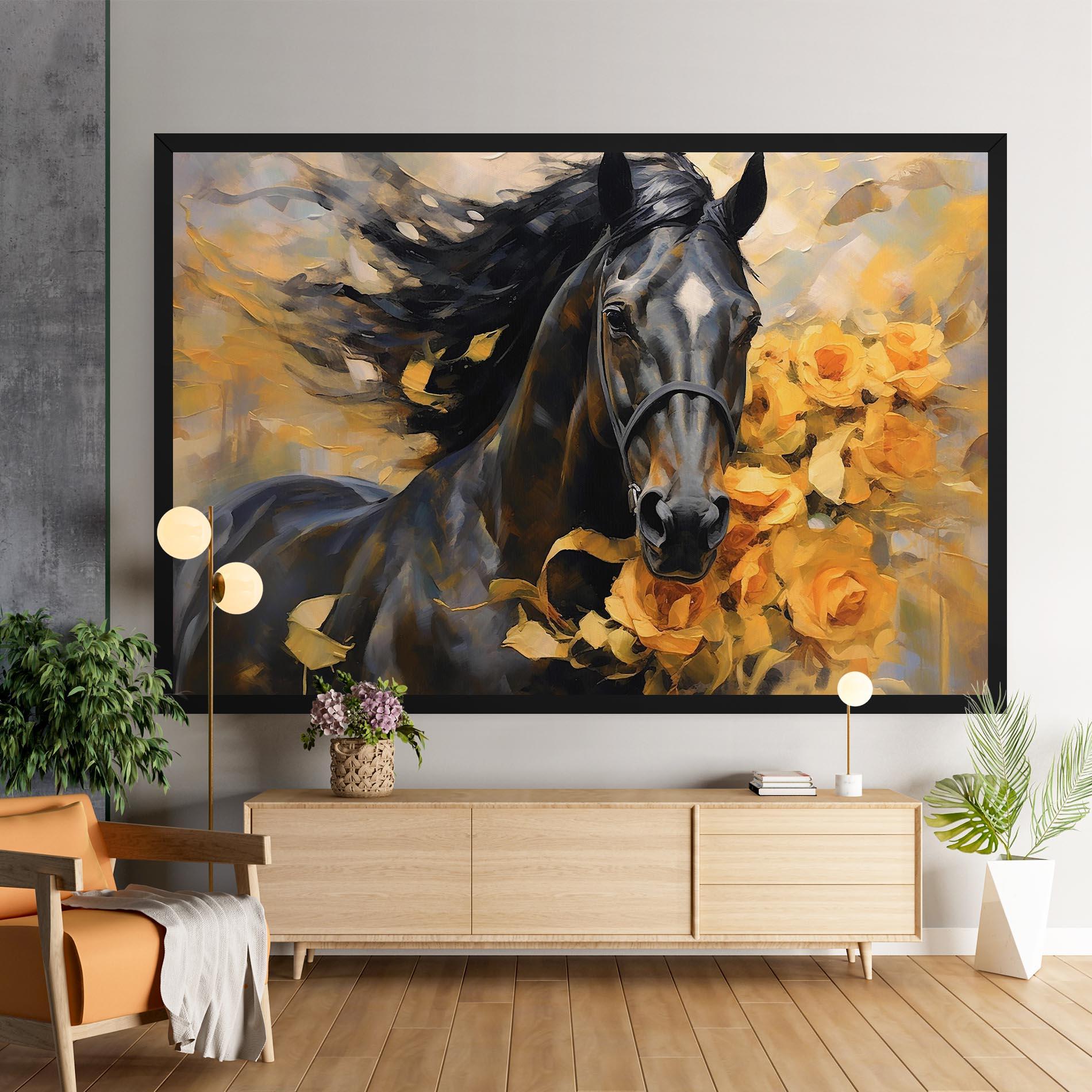 Leinwandbild Yellow Roses Horse mockup 9