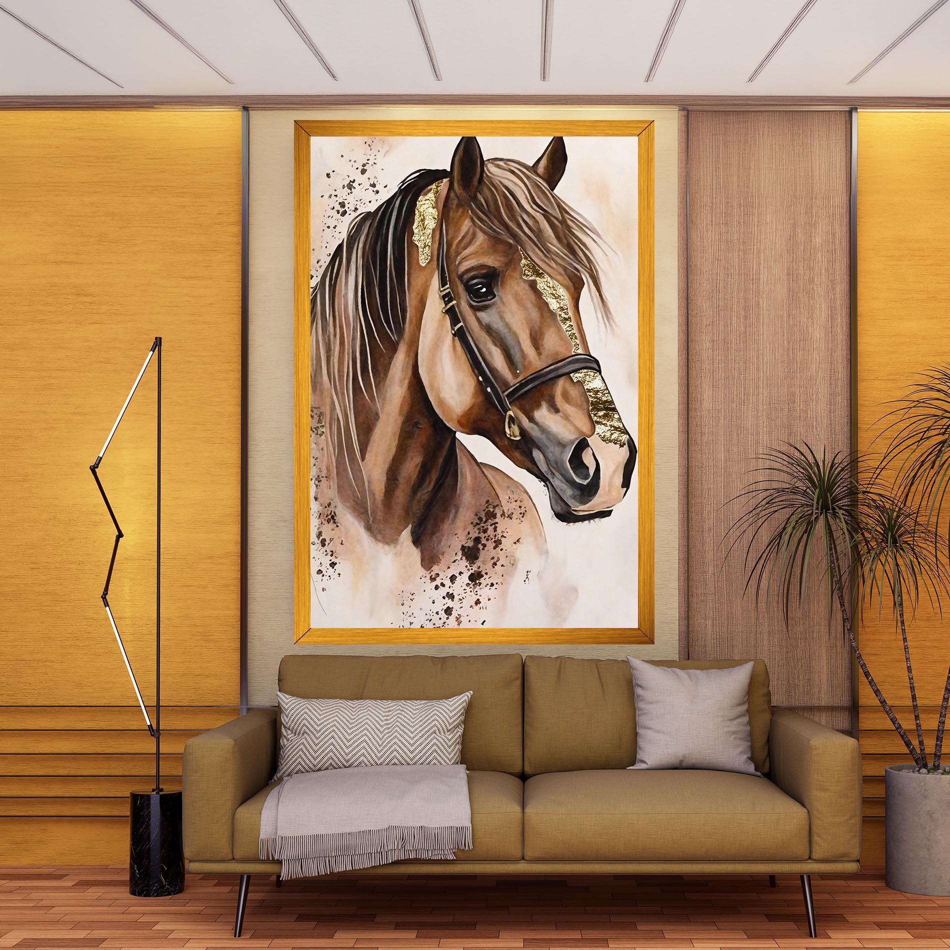Leinwandbild Gold Horse Painting mockup 9