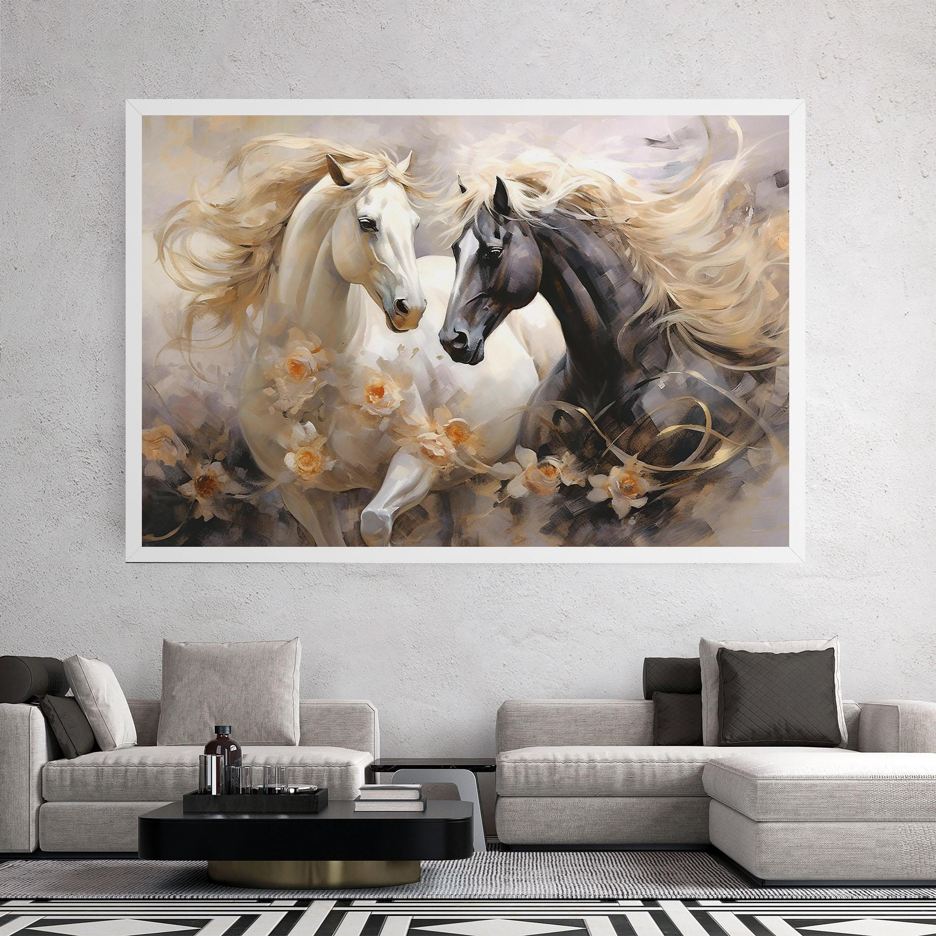 Leinwandbild Black And White Horses mockup 2
