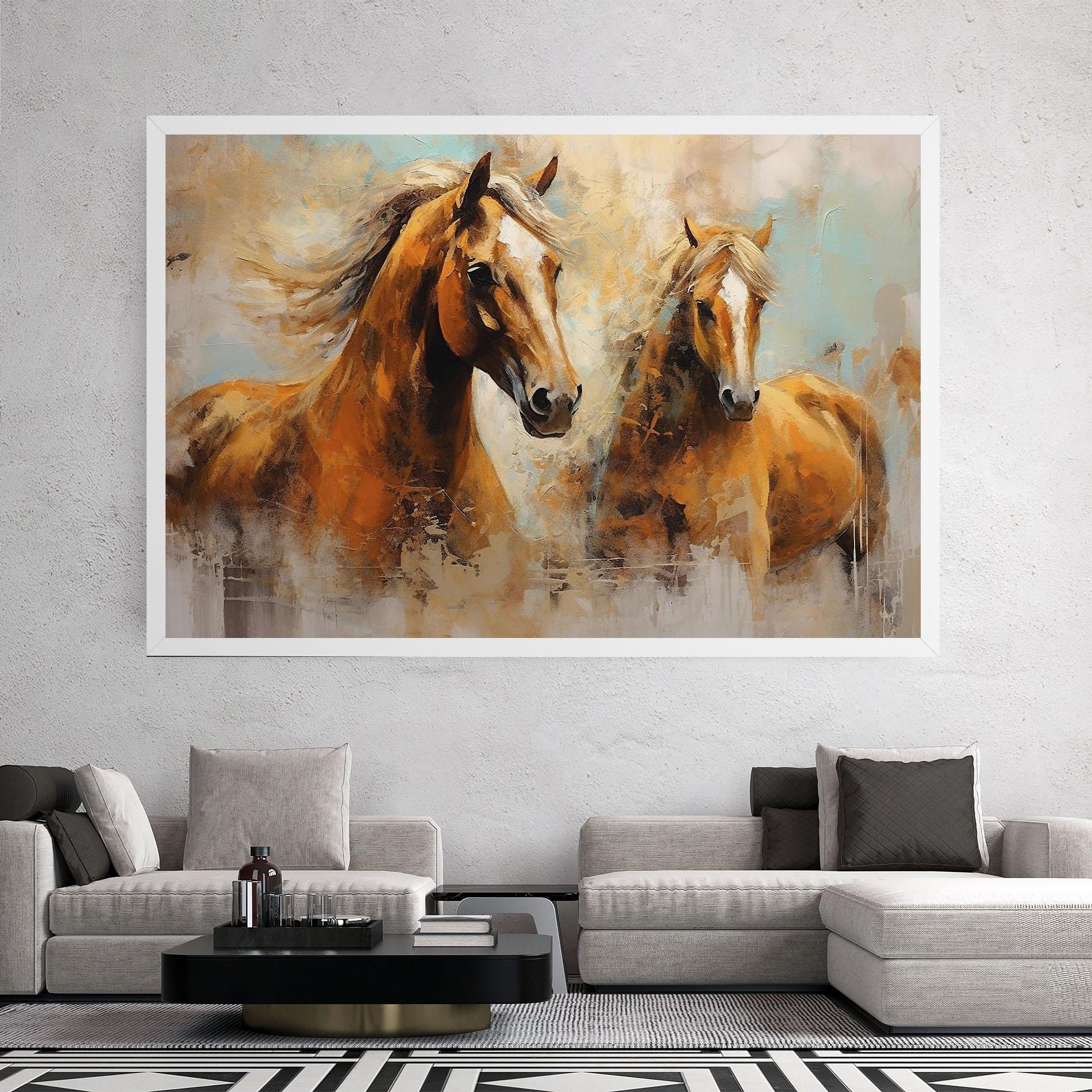 Leinwandbild Brown Horses Staying mockup 2