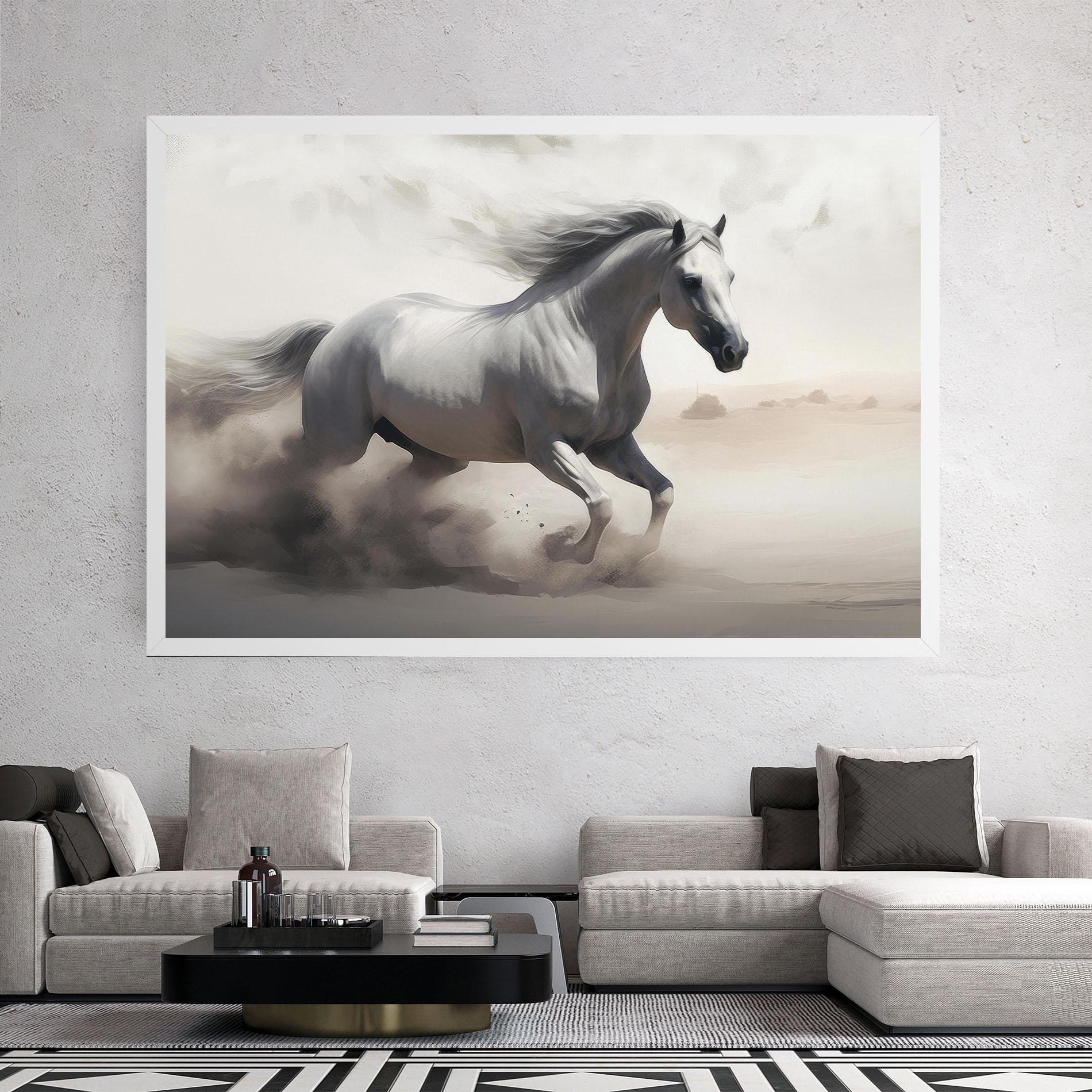 Leinwandbild Light Grey Horse Galloping mockup 2