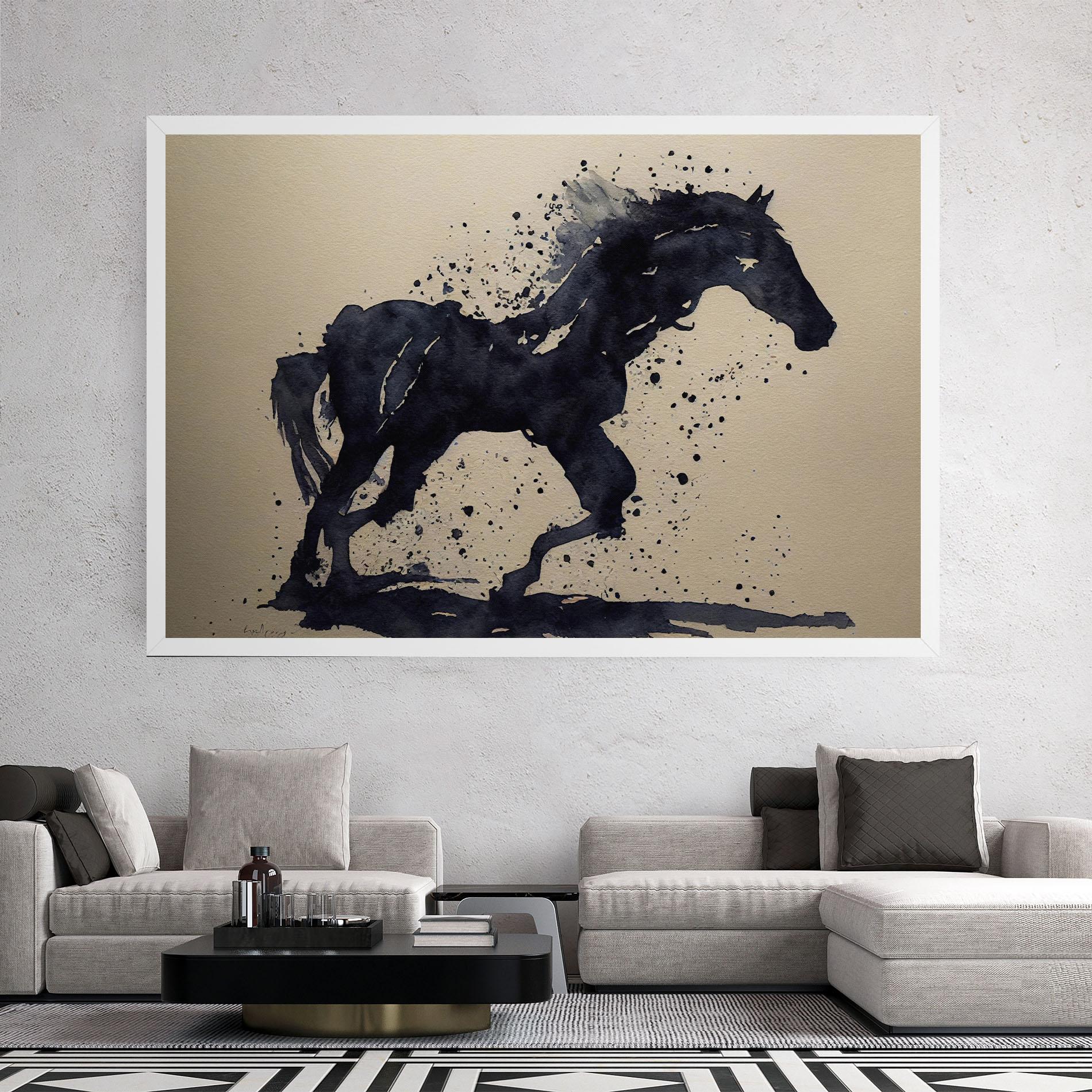 Leinwandbild Watercolor Black Horse mockup 2
