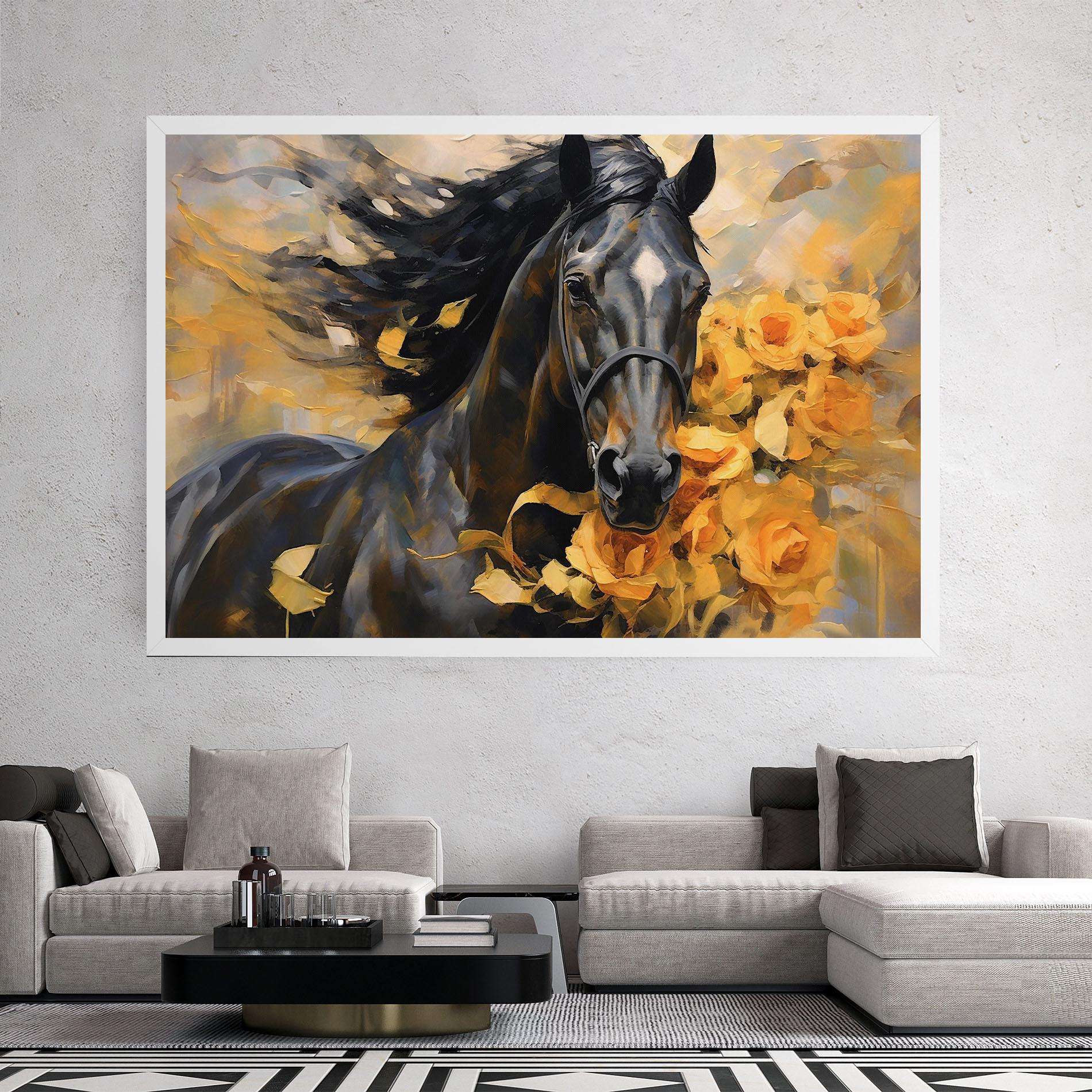 Leinwandbild Yellow Roses Horse mockup 2