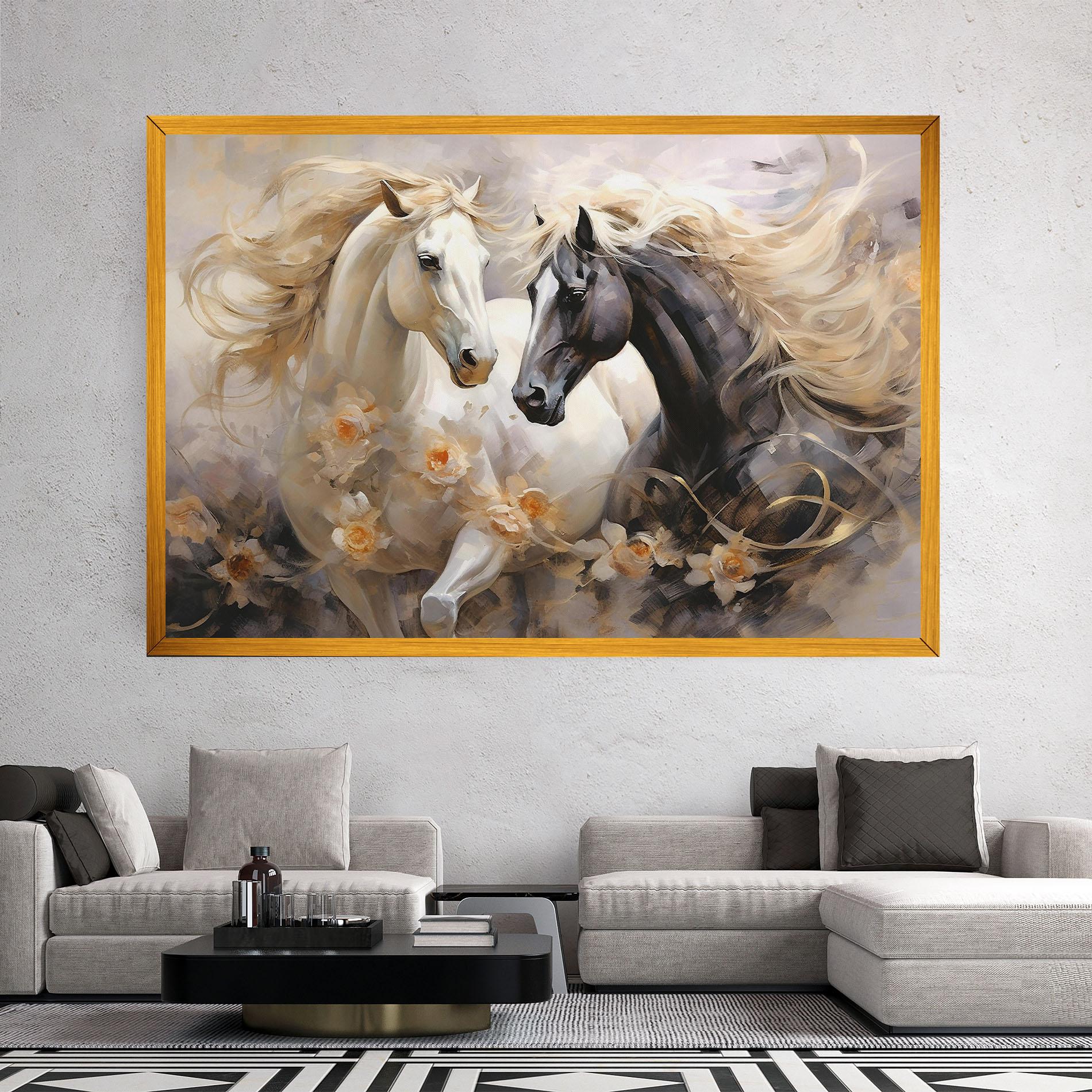 Leinwandbild Black And White Horses mockup 2
