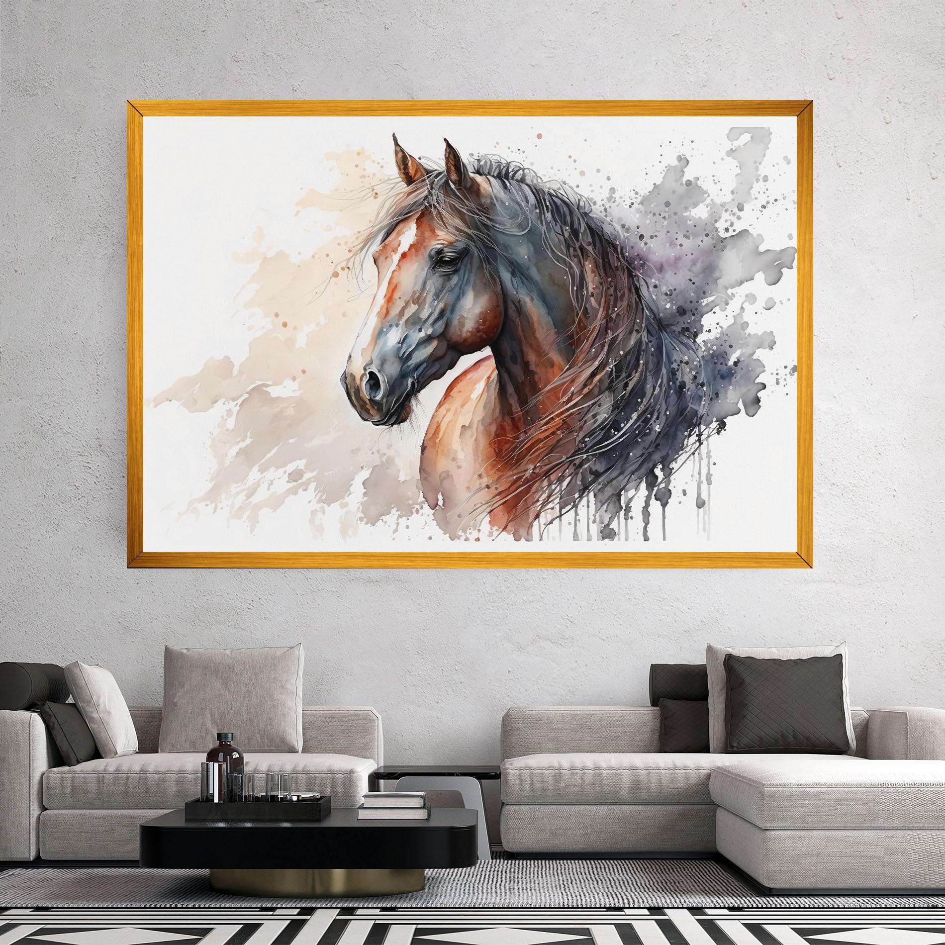 Leinwandbild Black Brown Horse Painting mockup 2