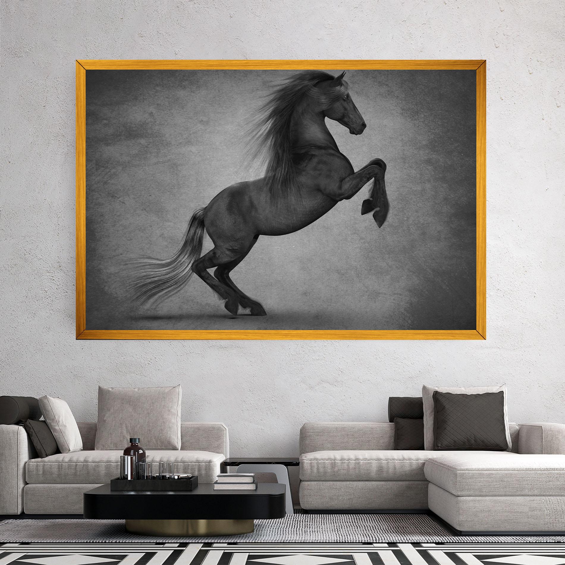 Leinwandbild Black Horse Jumping mockup 2