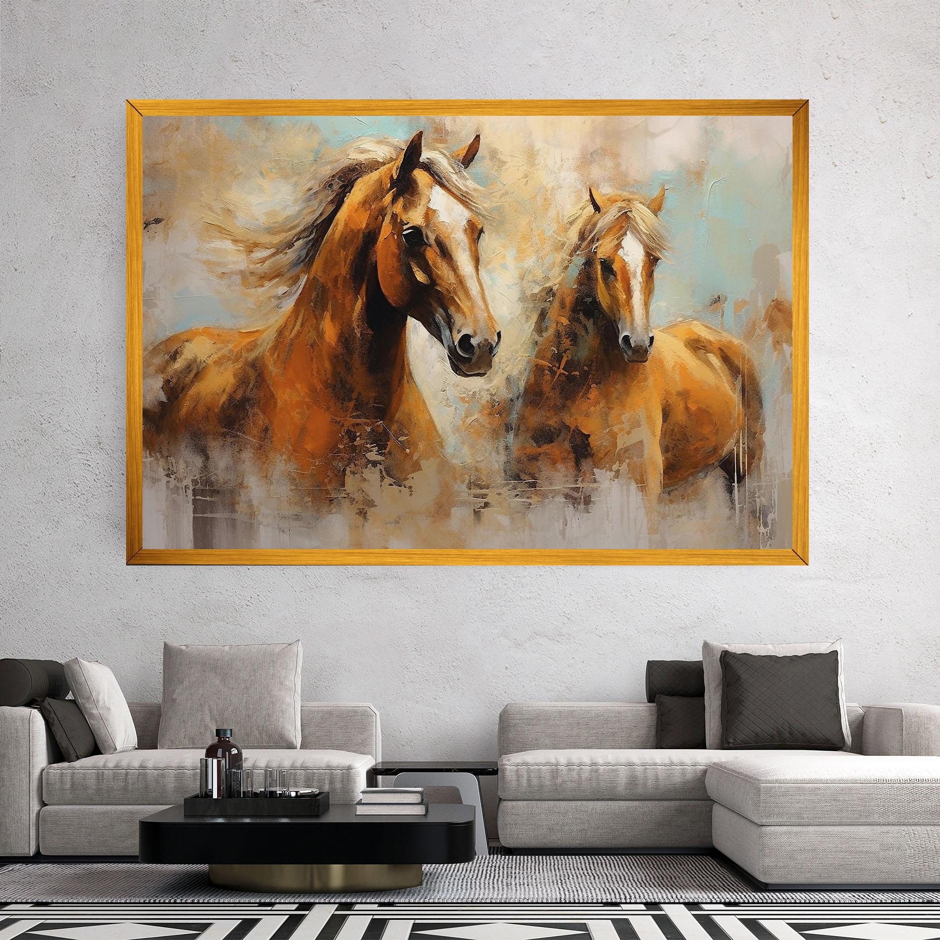 Leinwandbild Brown Horses Staying mockup 2