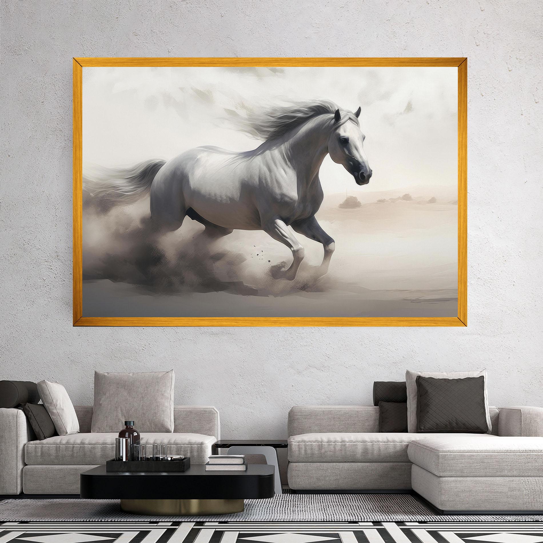 Leinwandbild Light Grey Horse Galloping mockup 2