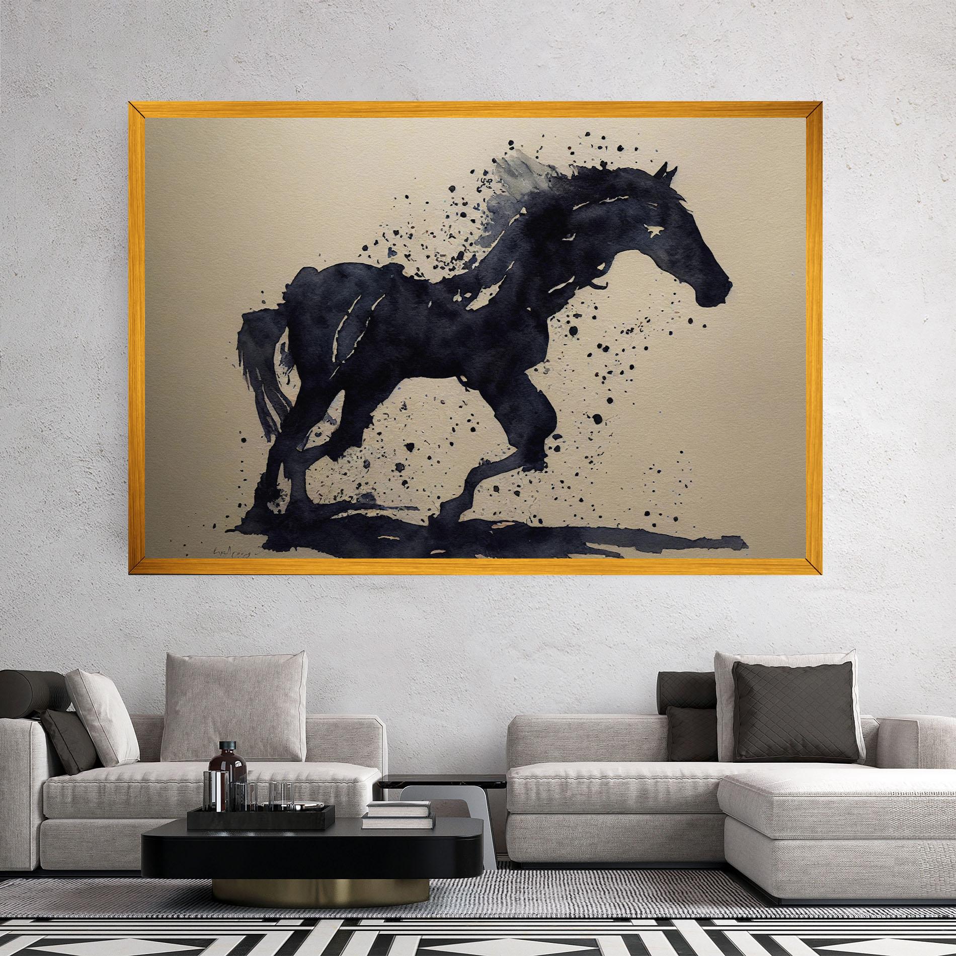 Leinwandbild Watercolor Black Horse mockup 2
