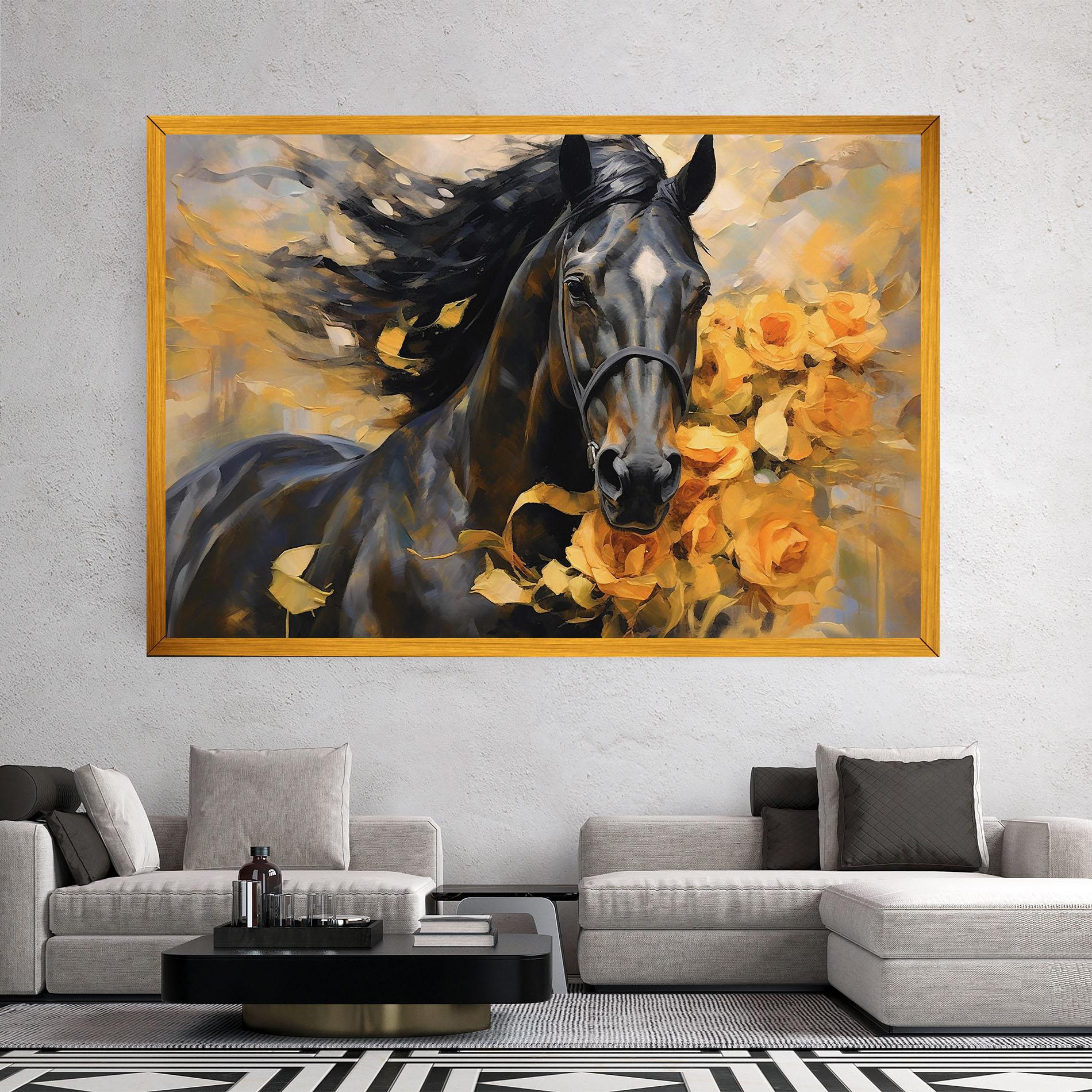 Leinwandbild Yellow Roses Horse mockup 2