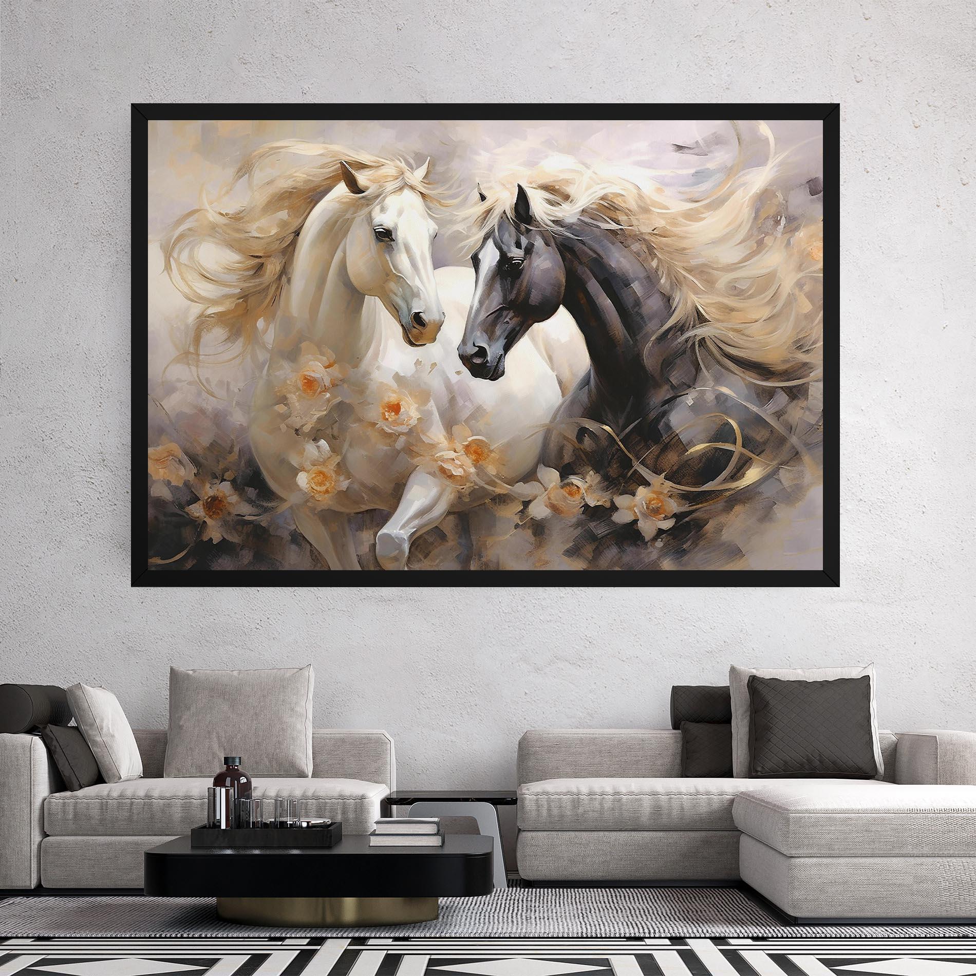 Leinwandbild Black And White Horses mockup 2