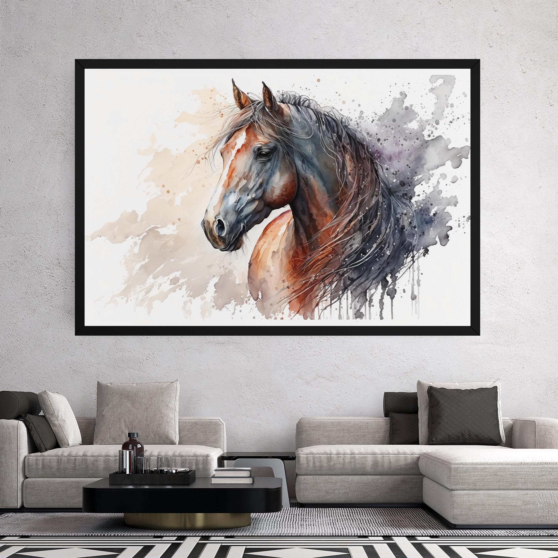 Leinwandbild Black Brown Horse Painting mockup 2