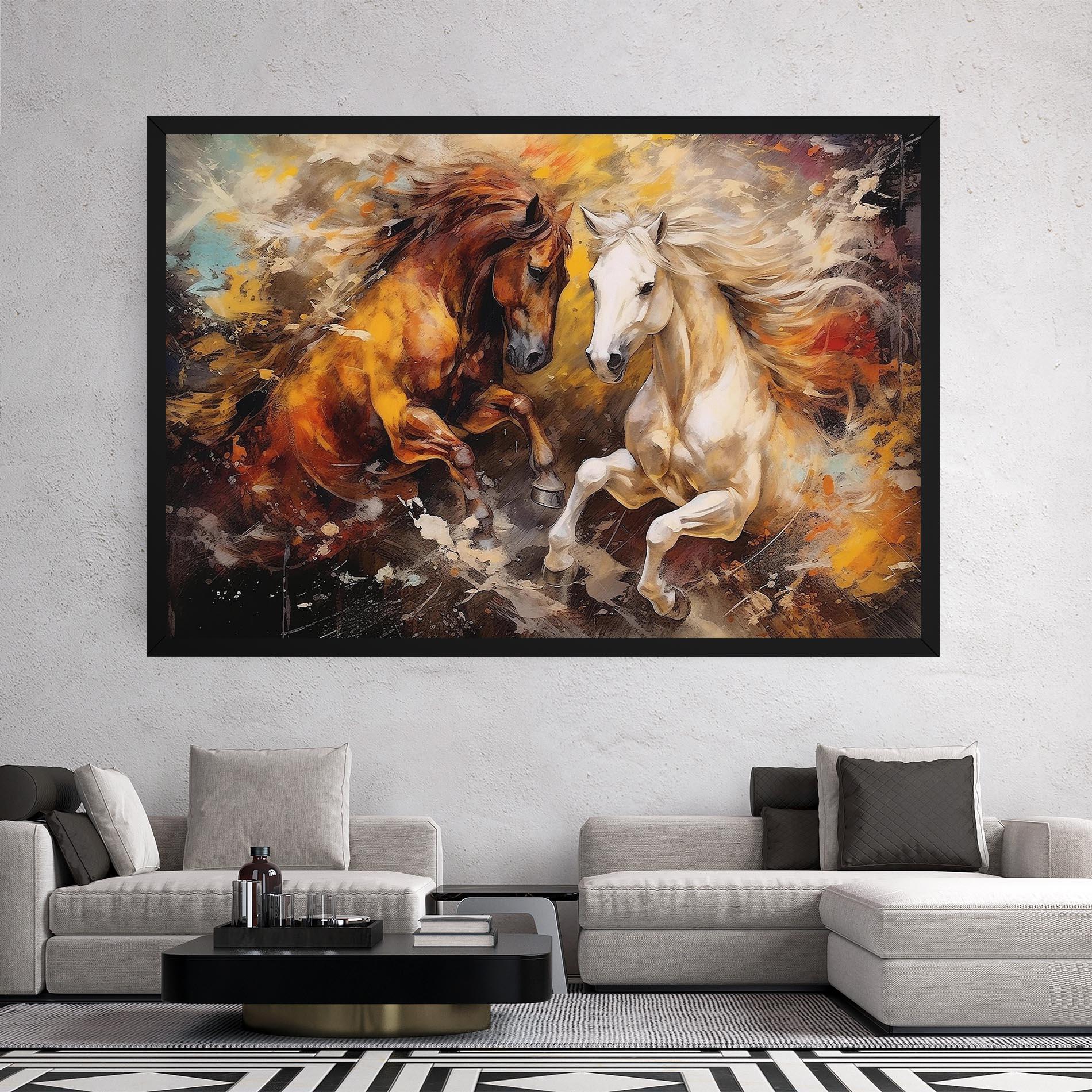 Leinwandbild Brown White Horses mockup 2