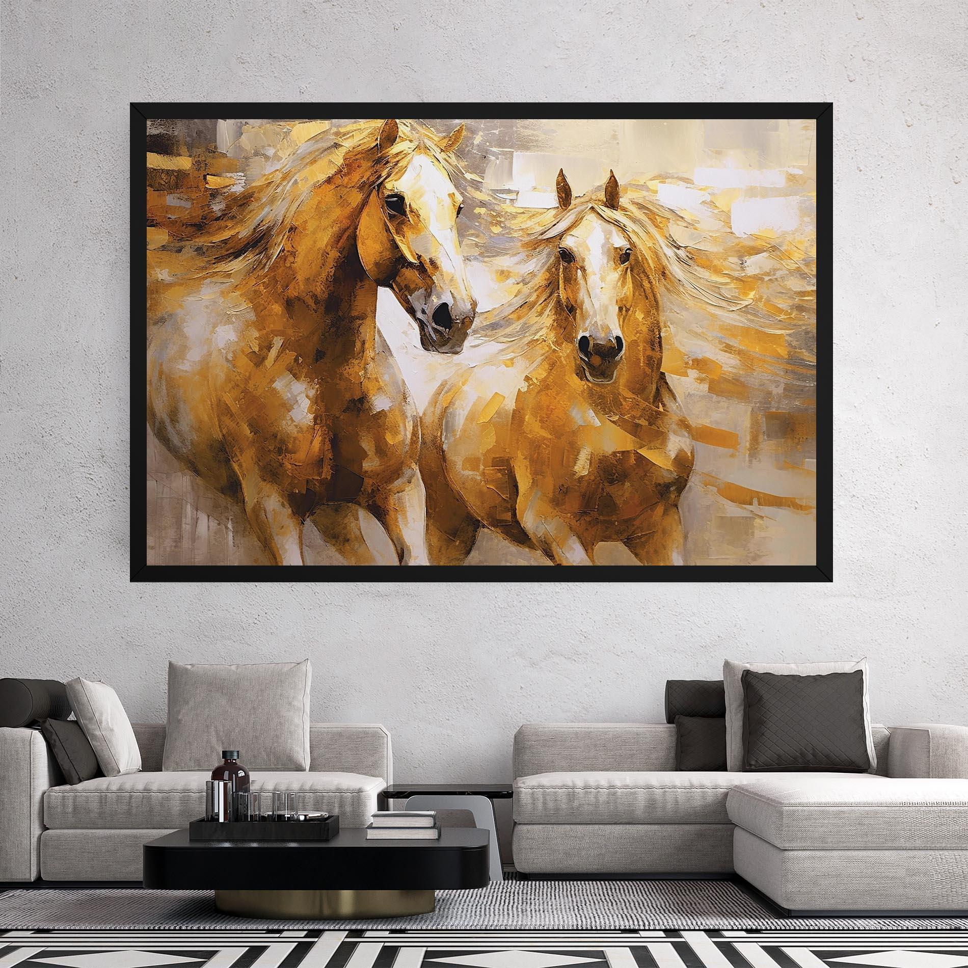Leinwandbild Golden Brown Horses mockup 2