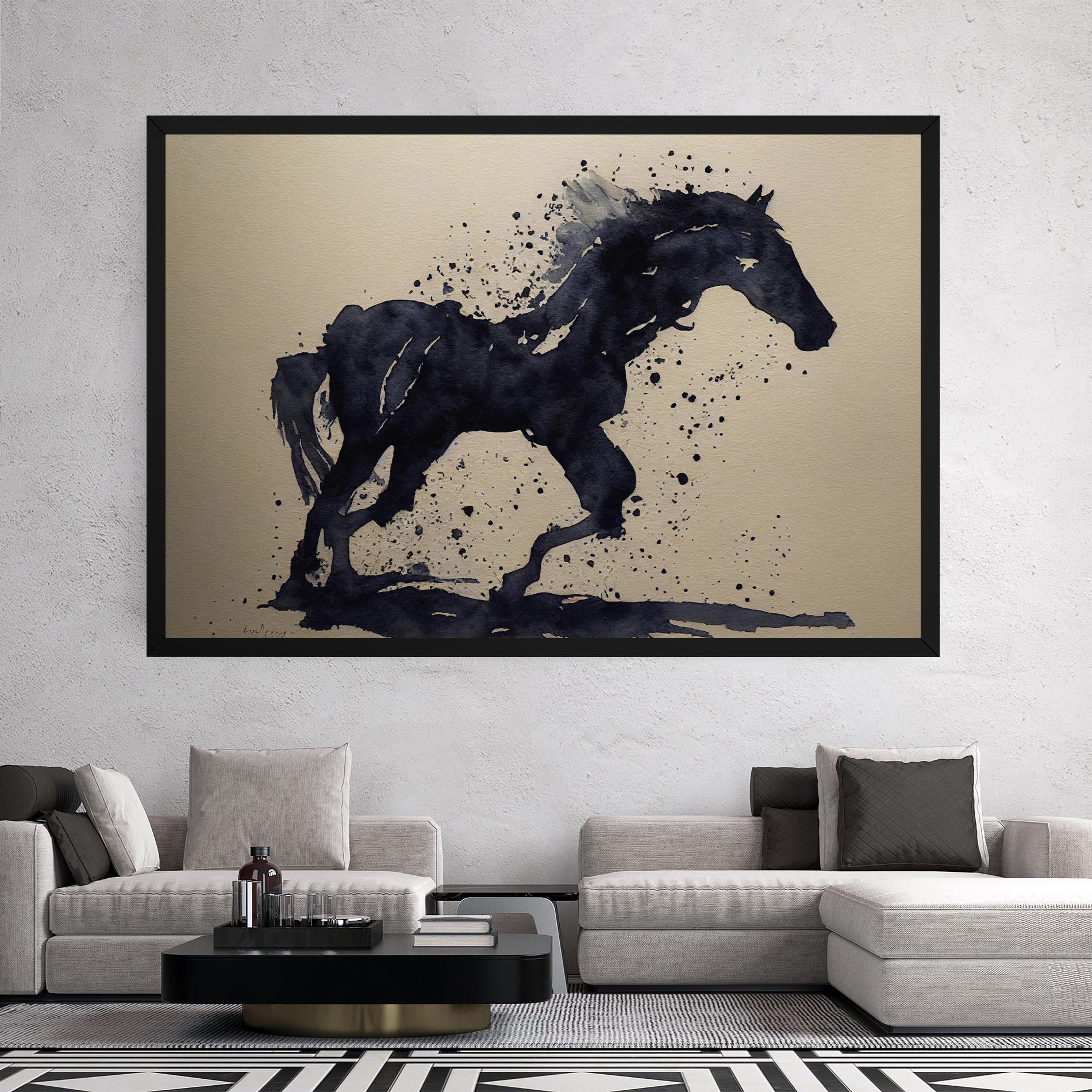 Leinwandbild Watercolor Black Horse mockup 2