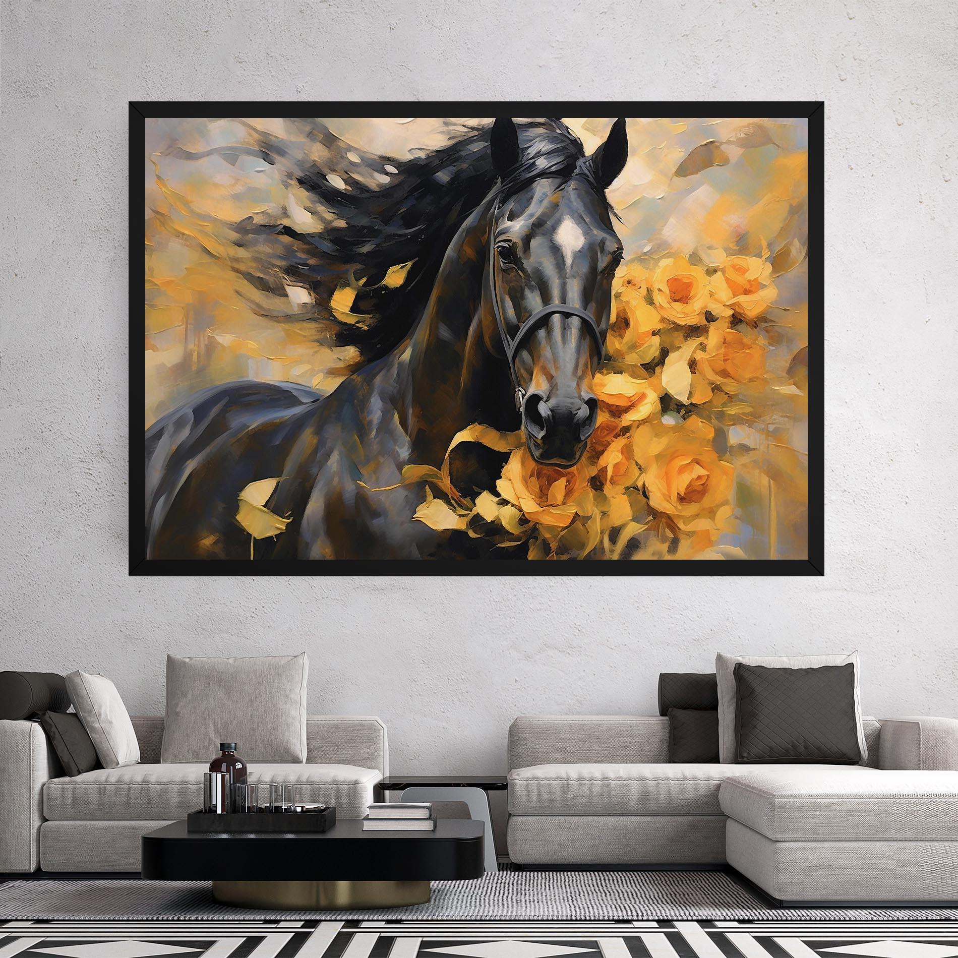 Leinwandbild Yellow Roses Horse mockup 2