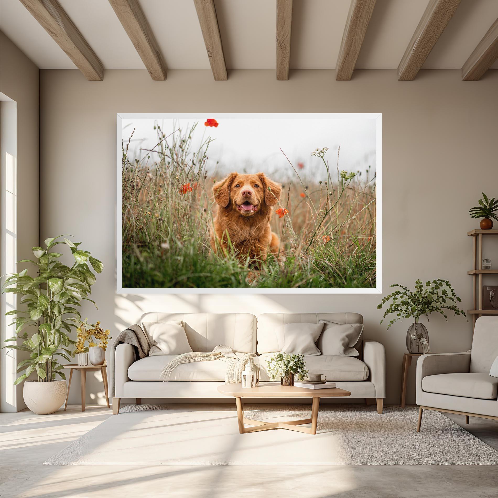 Leinwandbild Red Flowers Dog mockup 6