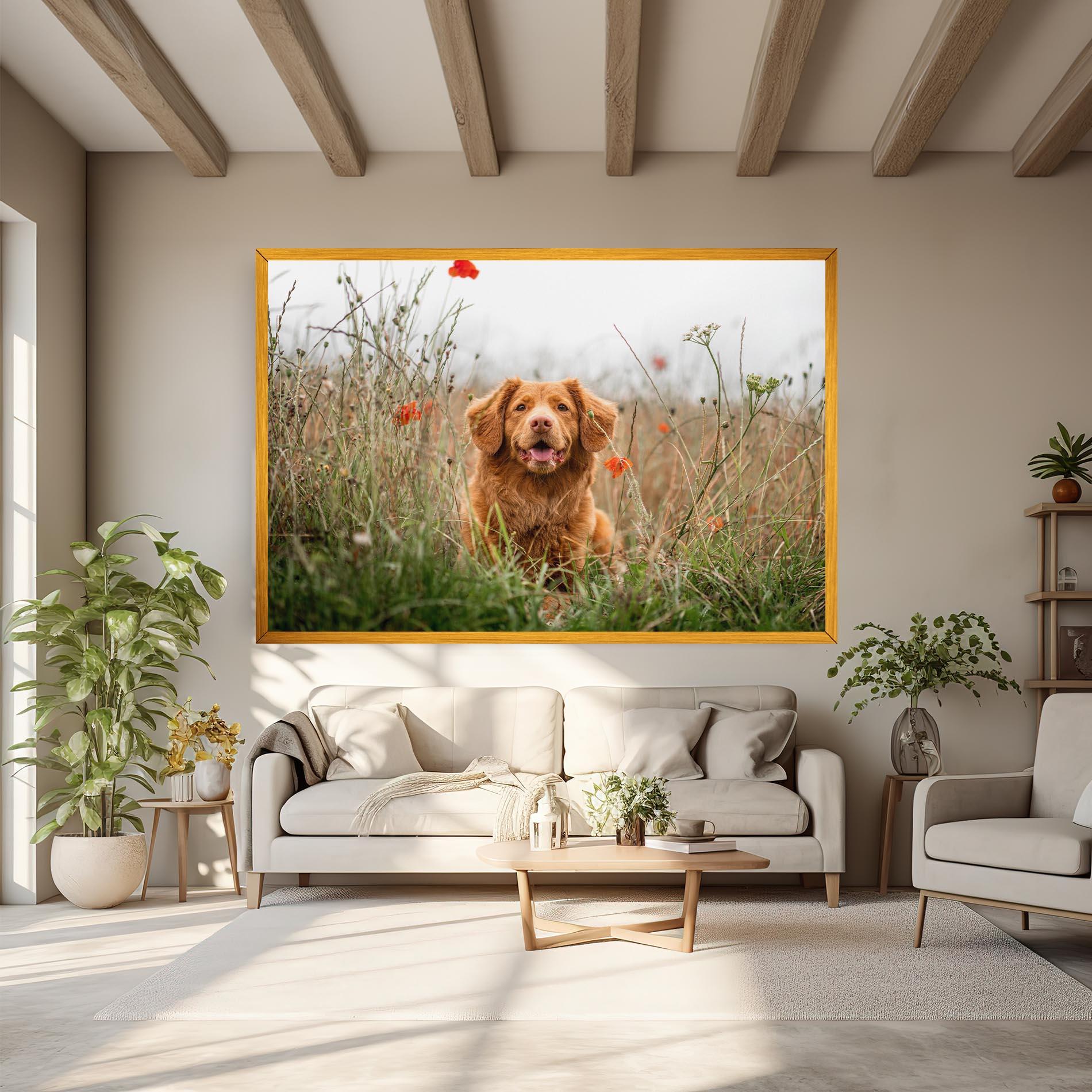 Leinwandbild Red Flowers Dog mockup 6