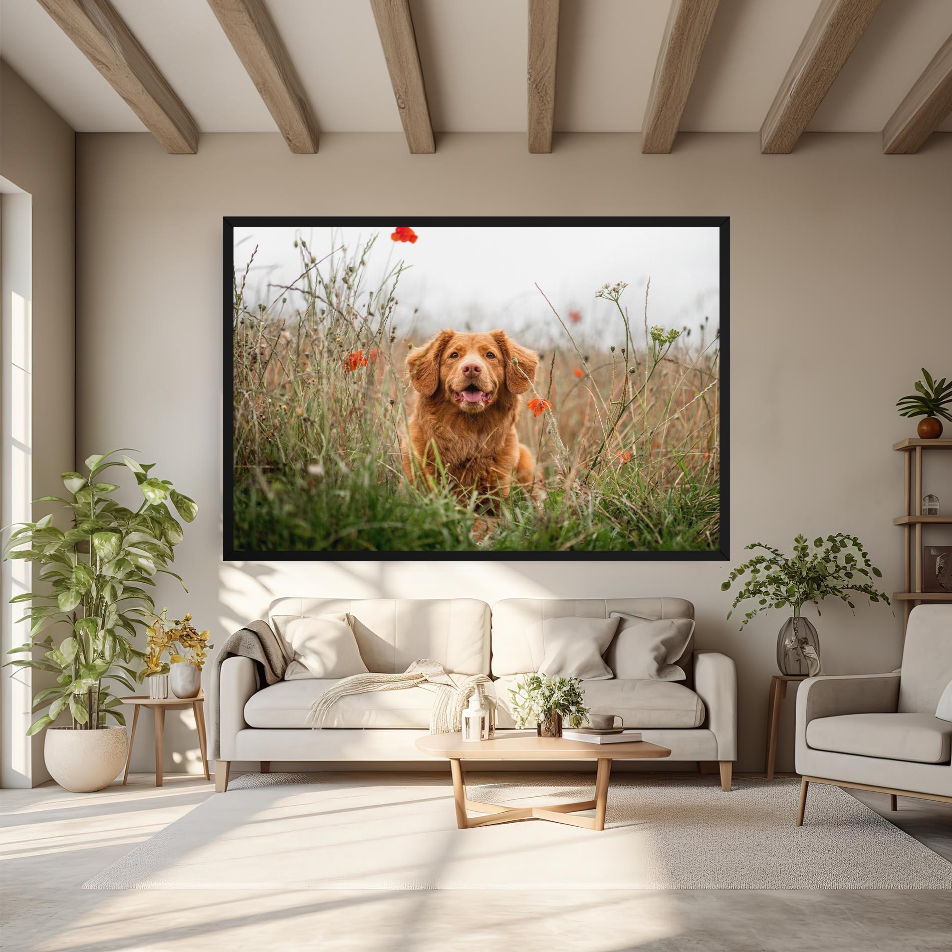 Leinwandbild Red Flowers Dog mockup 6