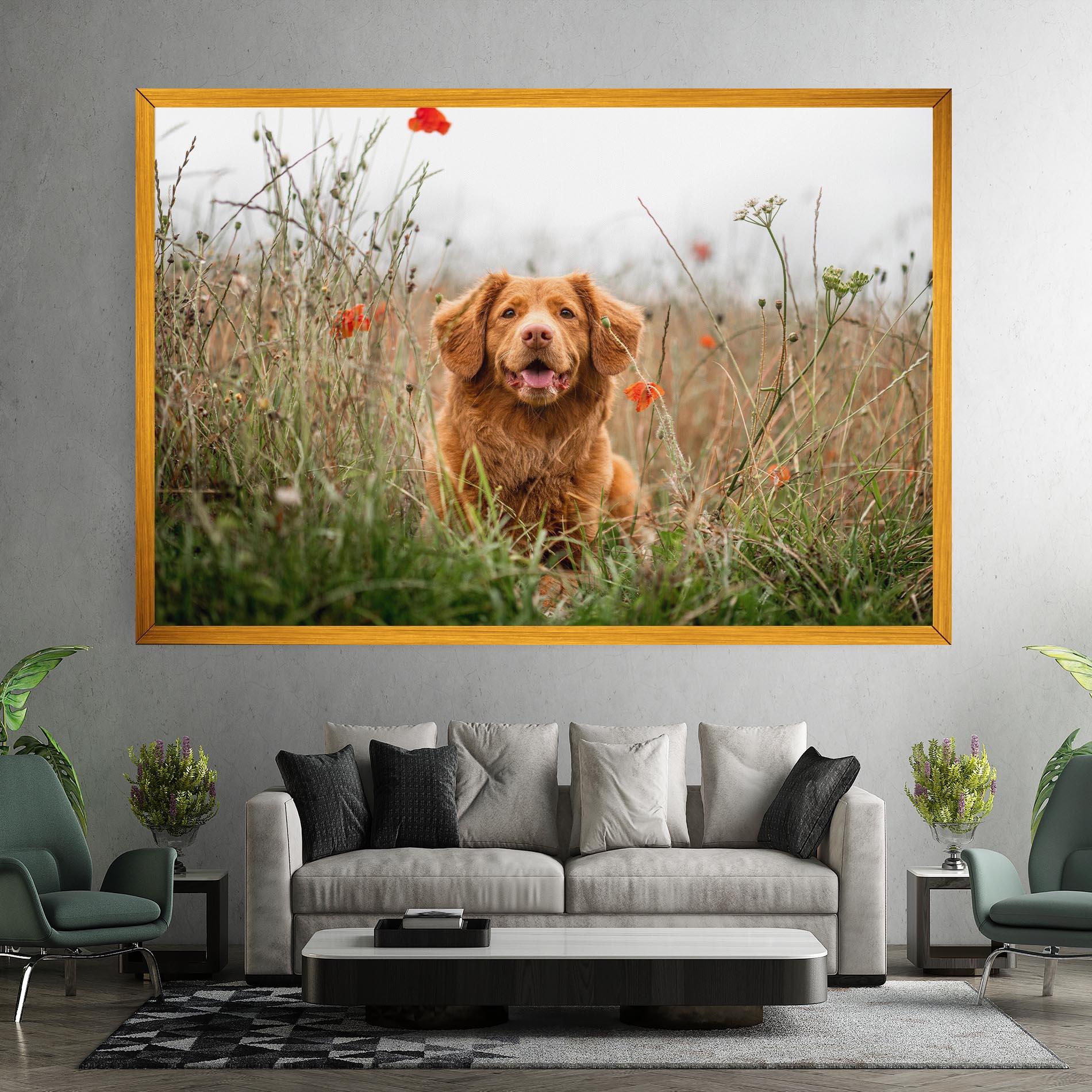Leinwandbild Red Flowers Dog mockup 7