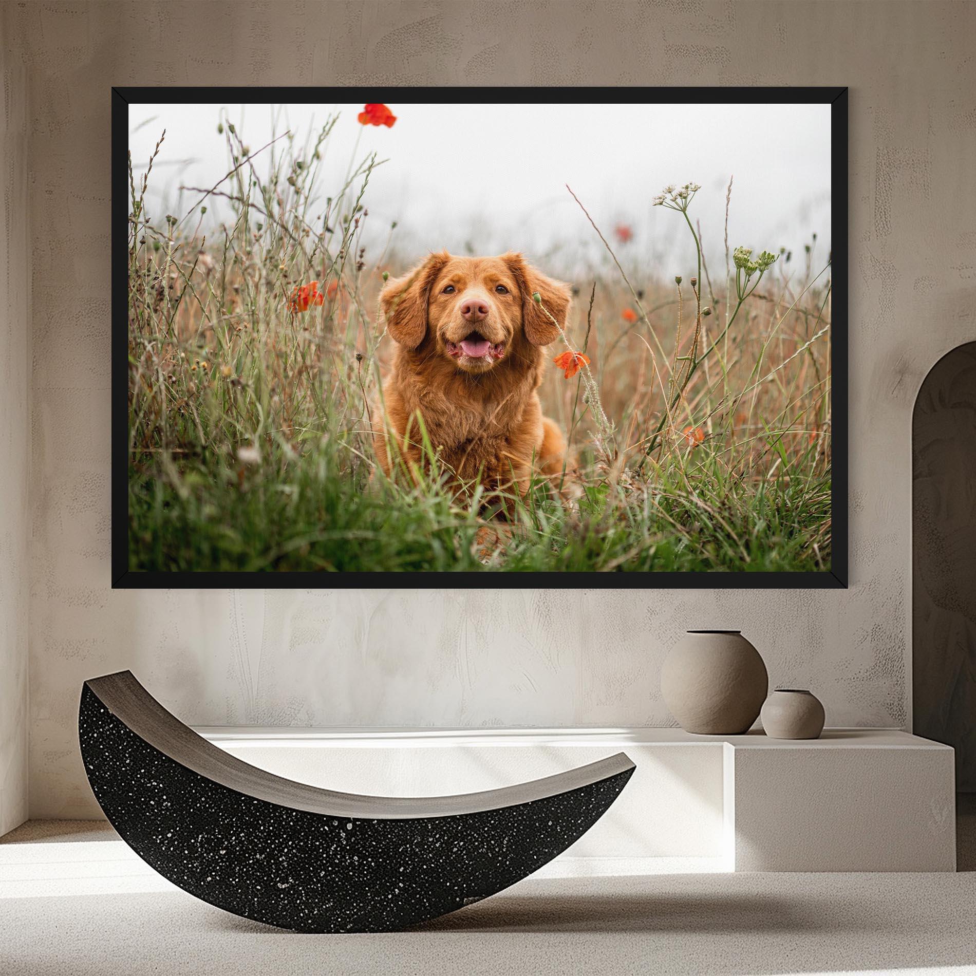 Leinwandbild Red Flowers Dog mockup 8