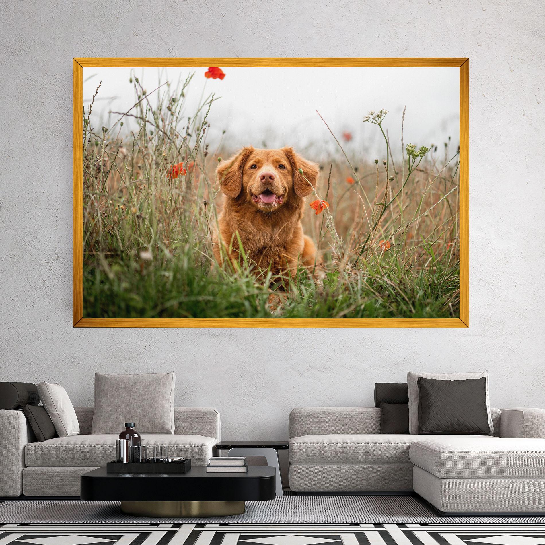 Leinwandbild Red Flowers Dog mockup 2