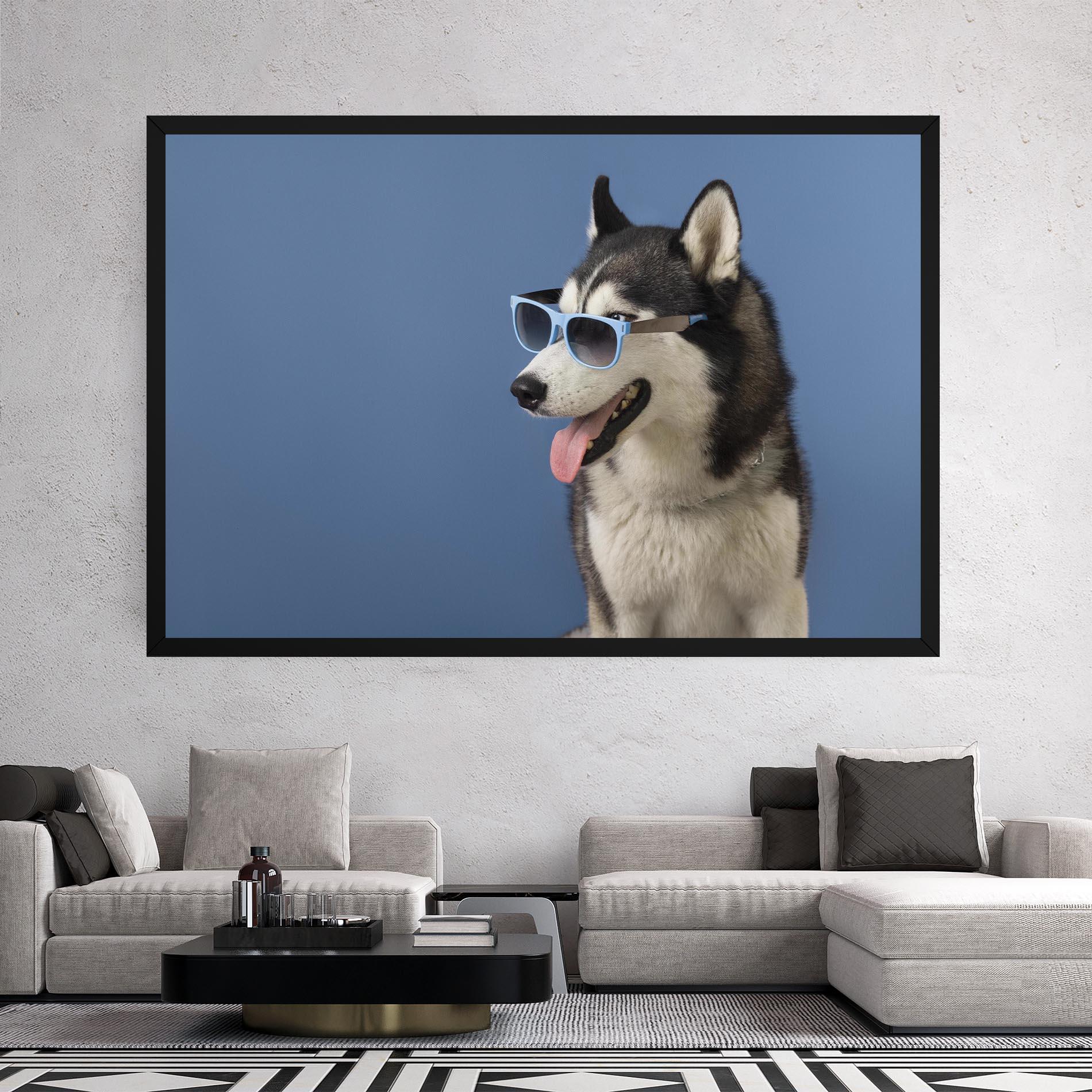 Leinwandbild Blue Glasses Dog mockup 2