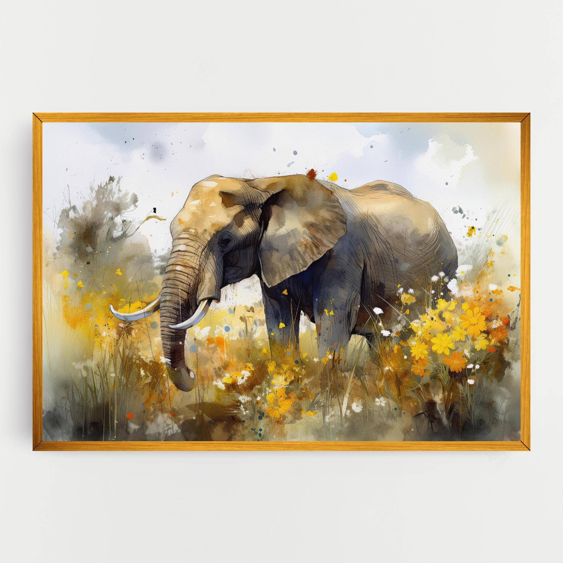 Leinwandbild Yellow Flowers Elephant mockup 0