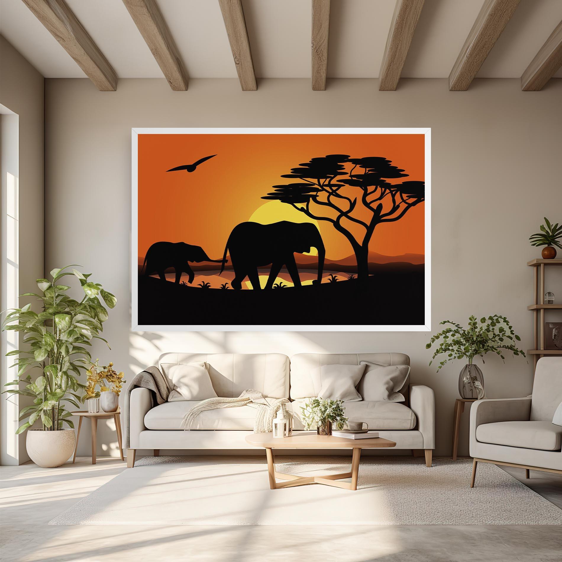 Leinwandbild Elephant Sunset mockup 6