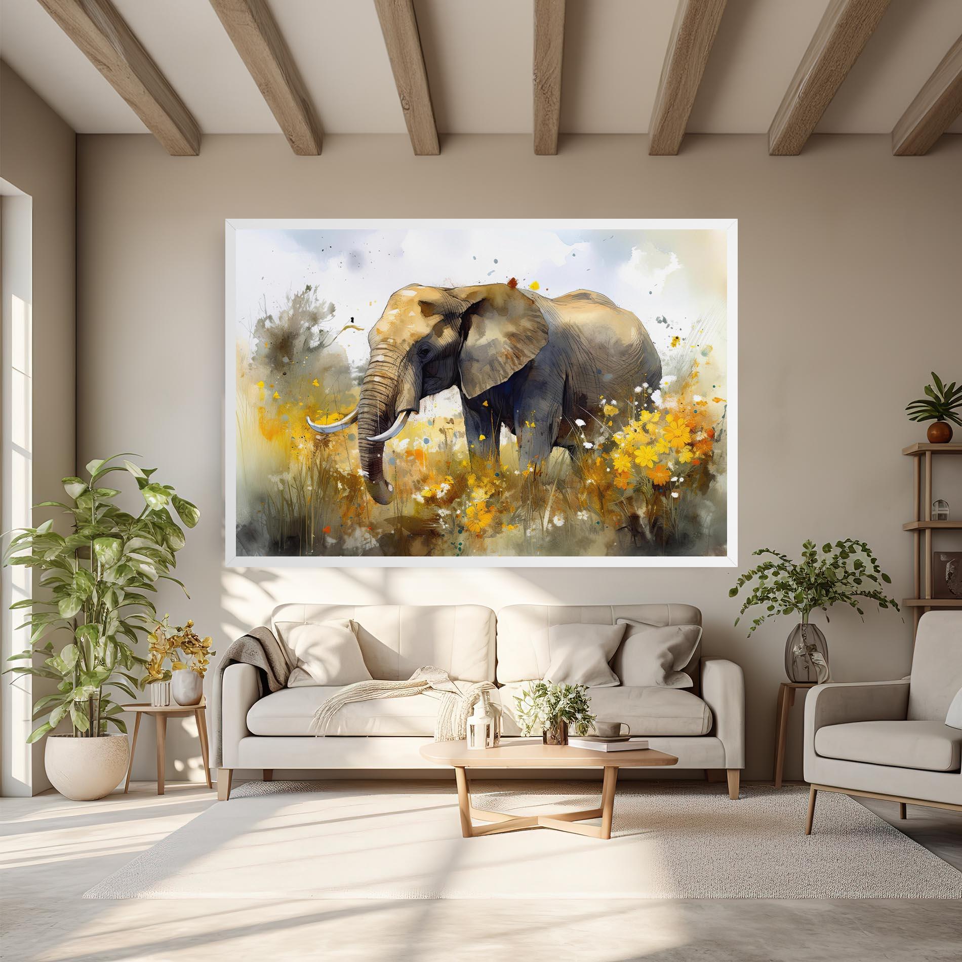 Leinwandbild Yellow Flowers Elephant mockup 6