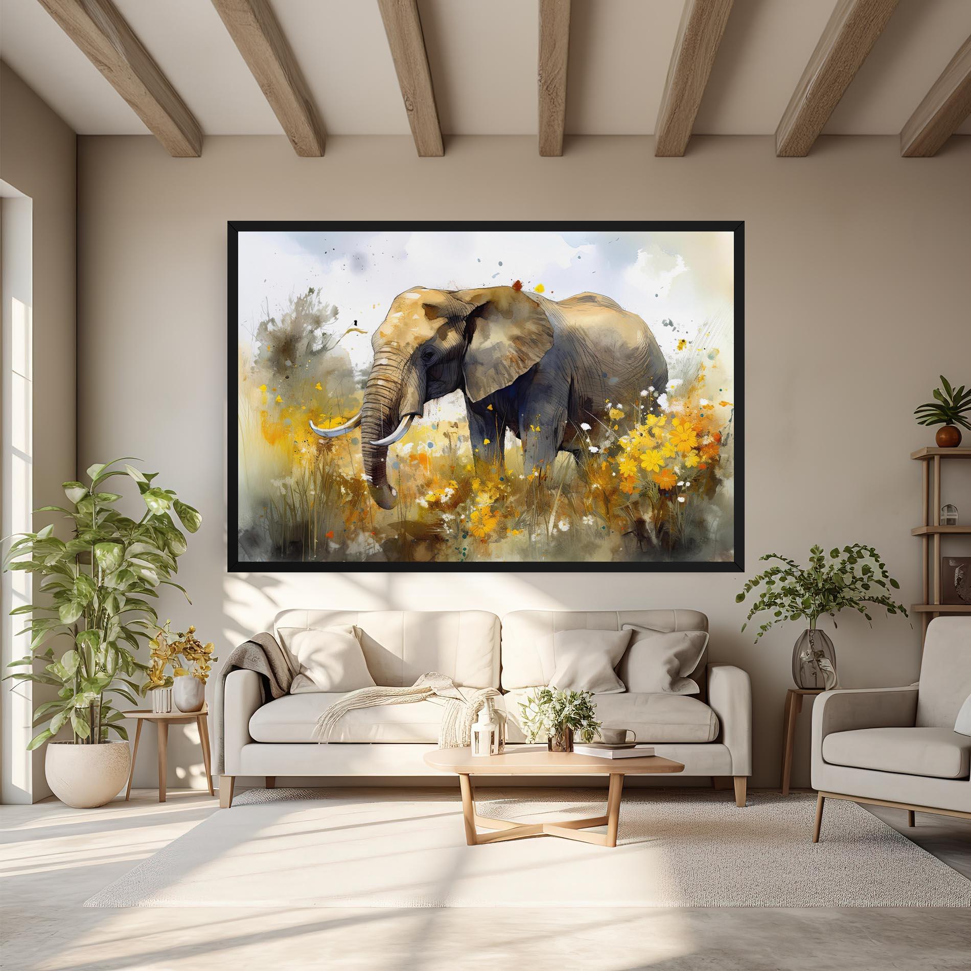 Leinwandbild Yellow Flowers Elephant mockup 6