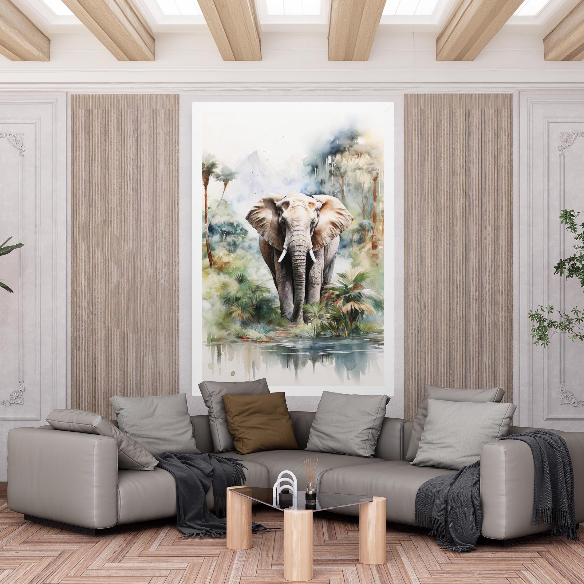 Leinwandbild Wild Watercolor Elephant mockup 6