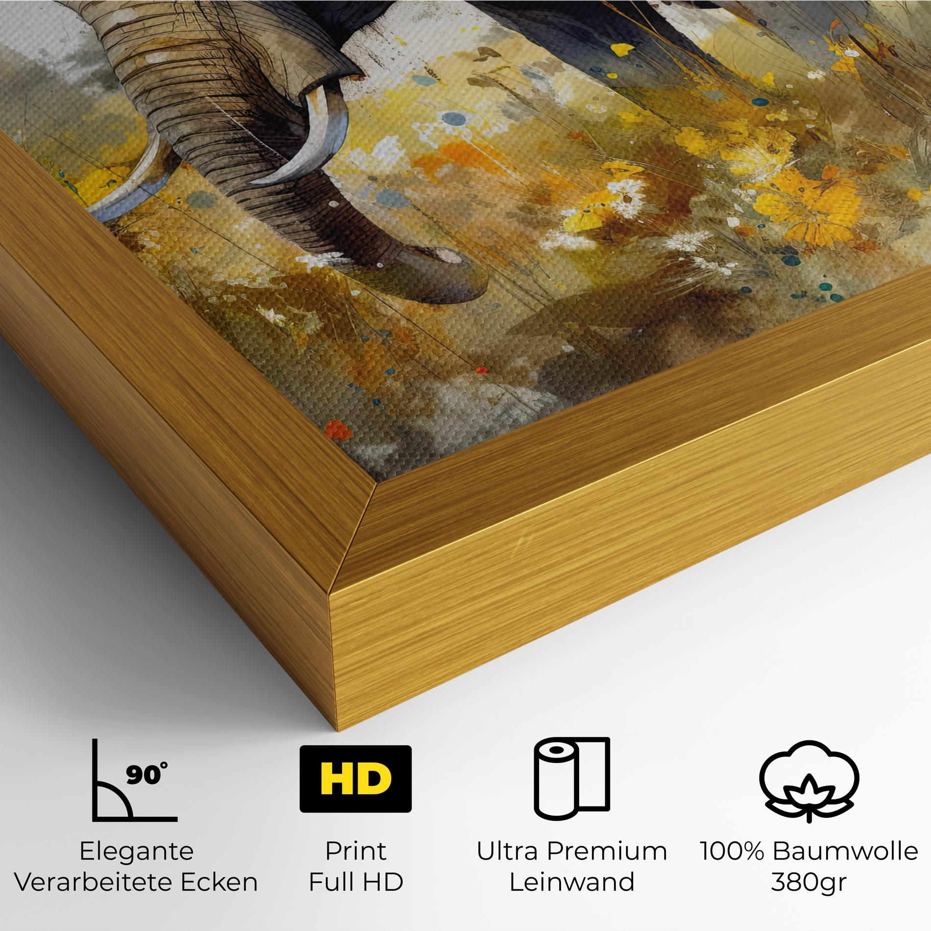 Leinwandbild Yellow Flowers Elephant mockup 4