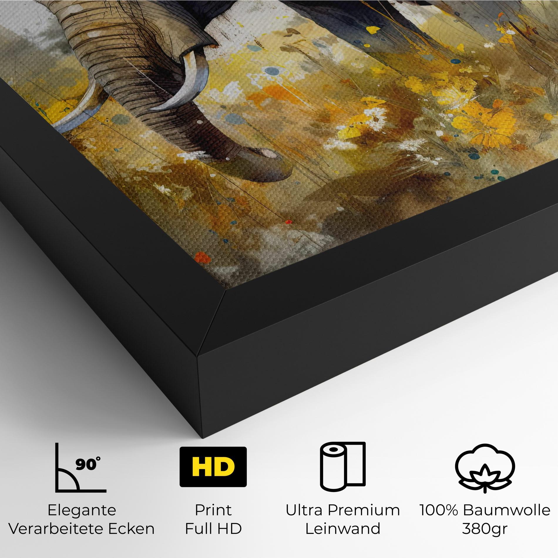 Leinwandbild Yellow Flowers Elephant mockup 4