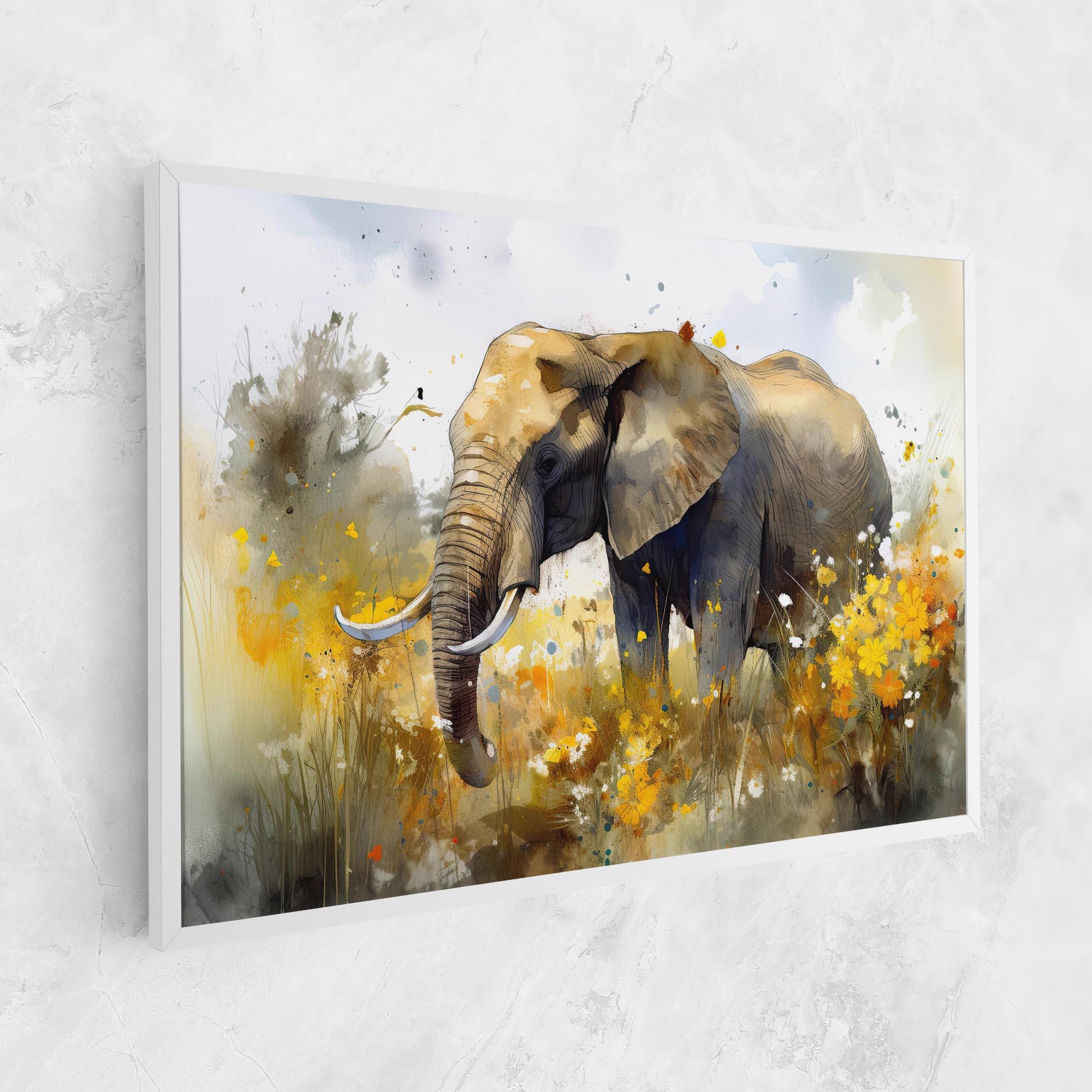 Leinwandbild Yellow Flowers Elephant mockup 1