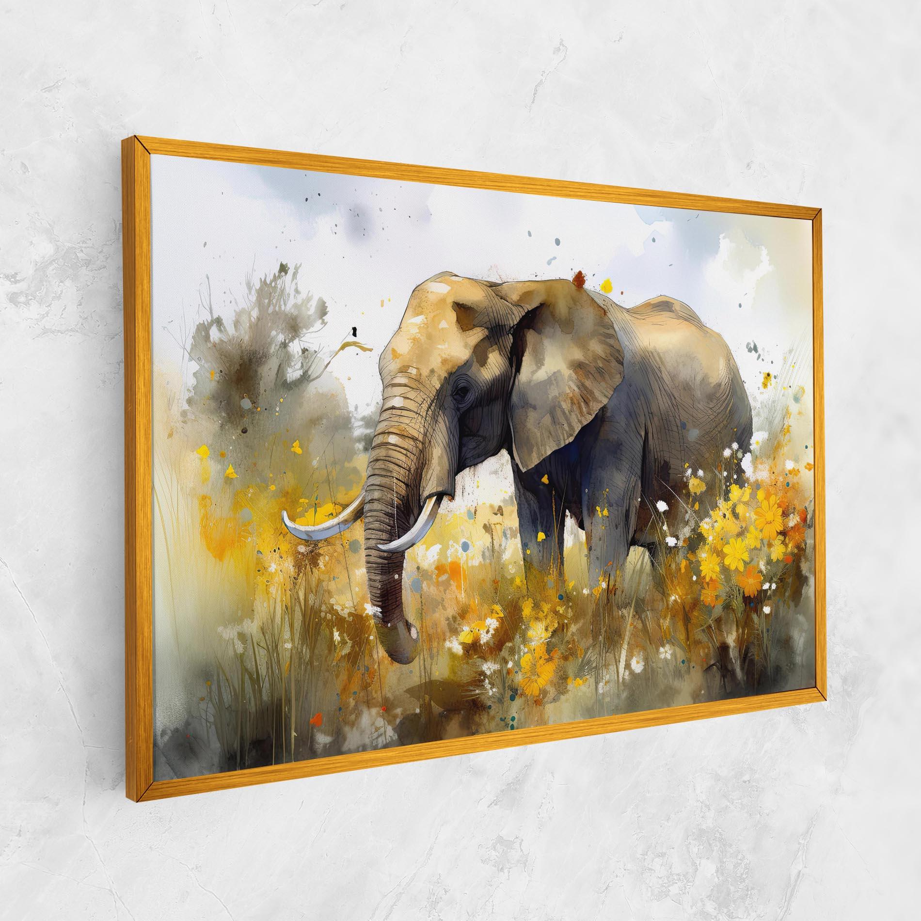 Leinwandbild Yellow Flowers Elephant mockup 1