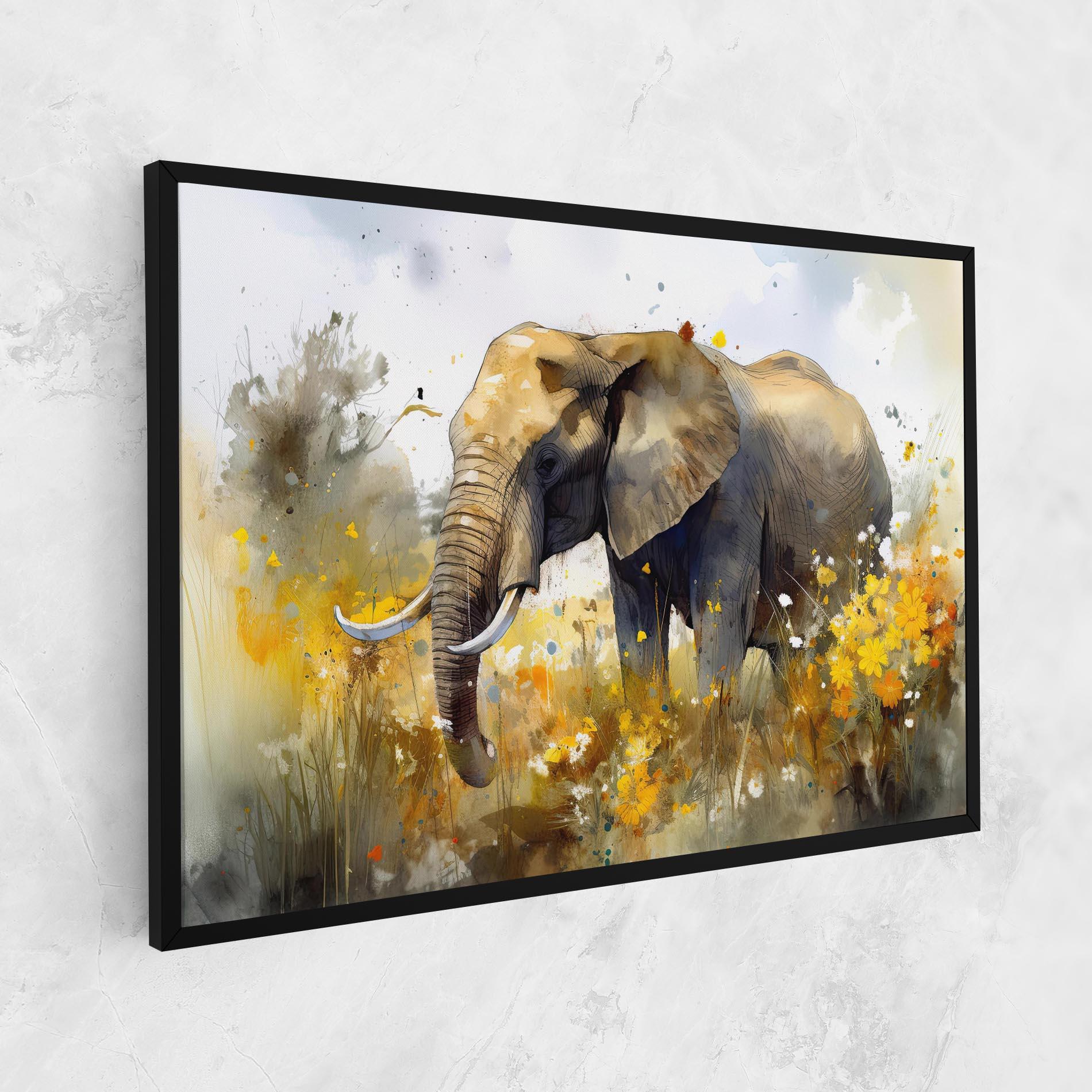 Leinwandbild Yellow Flowers Elephant mockup 1