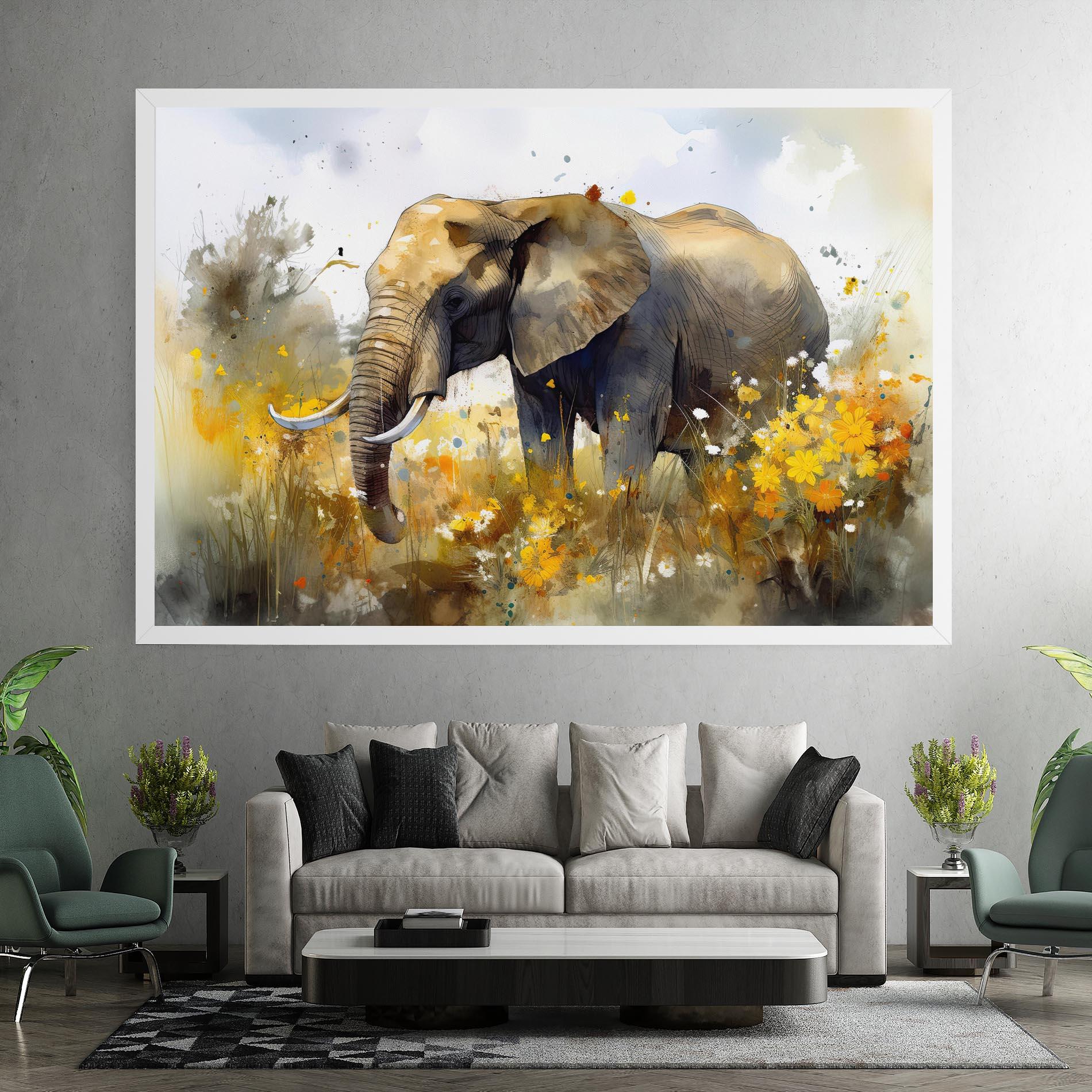 Leinwandbild Yellow Flowers Elephant mockup 7