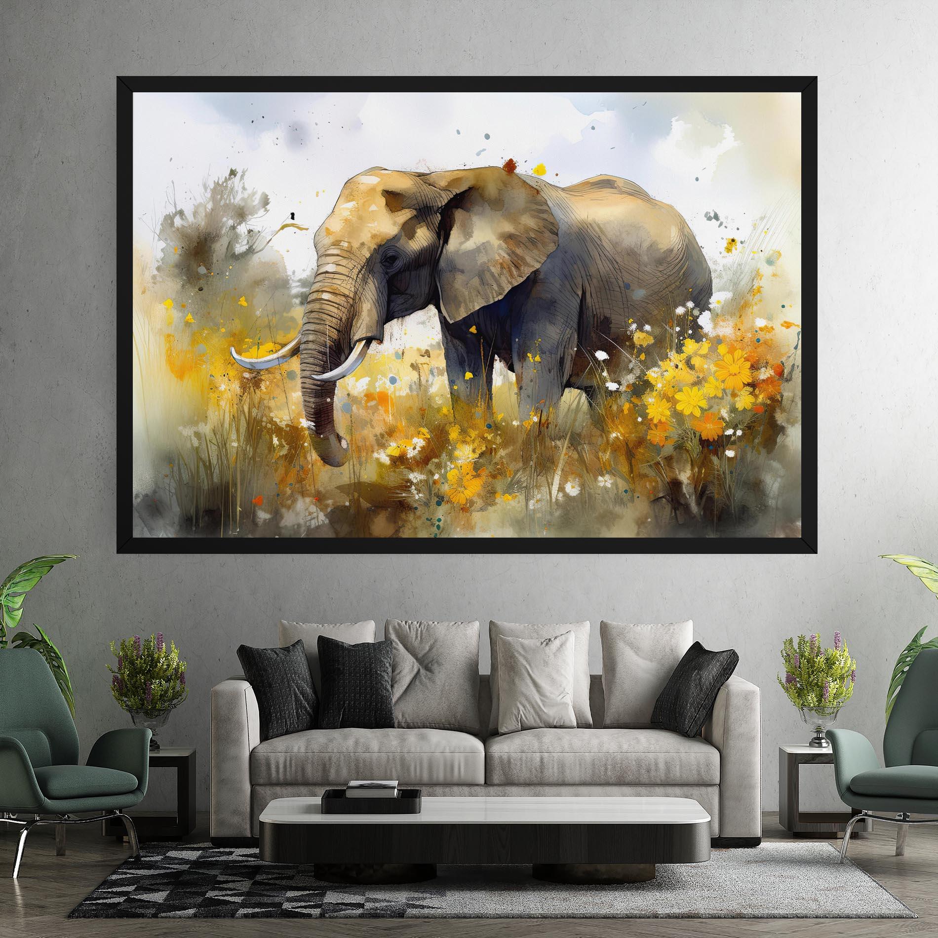 Leinwandbild Yellow Flowers Elephant mockup 7