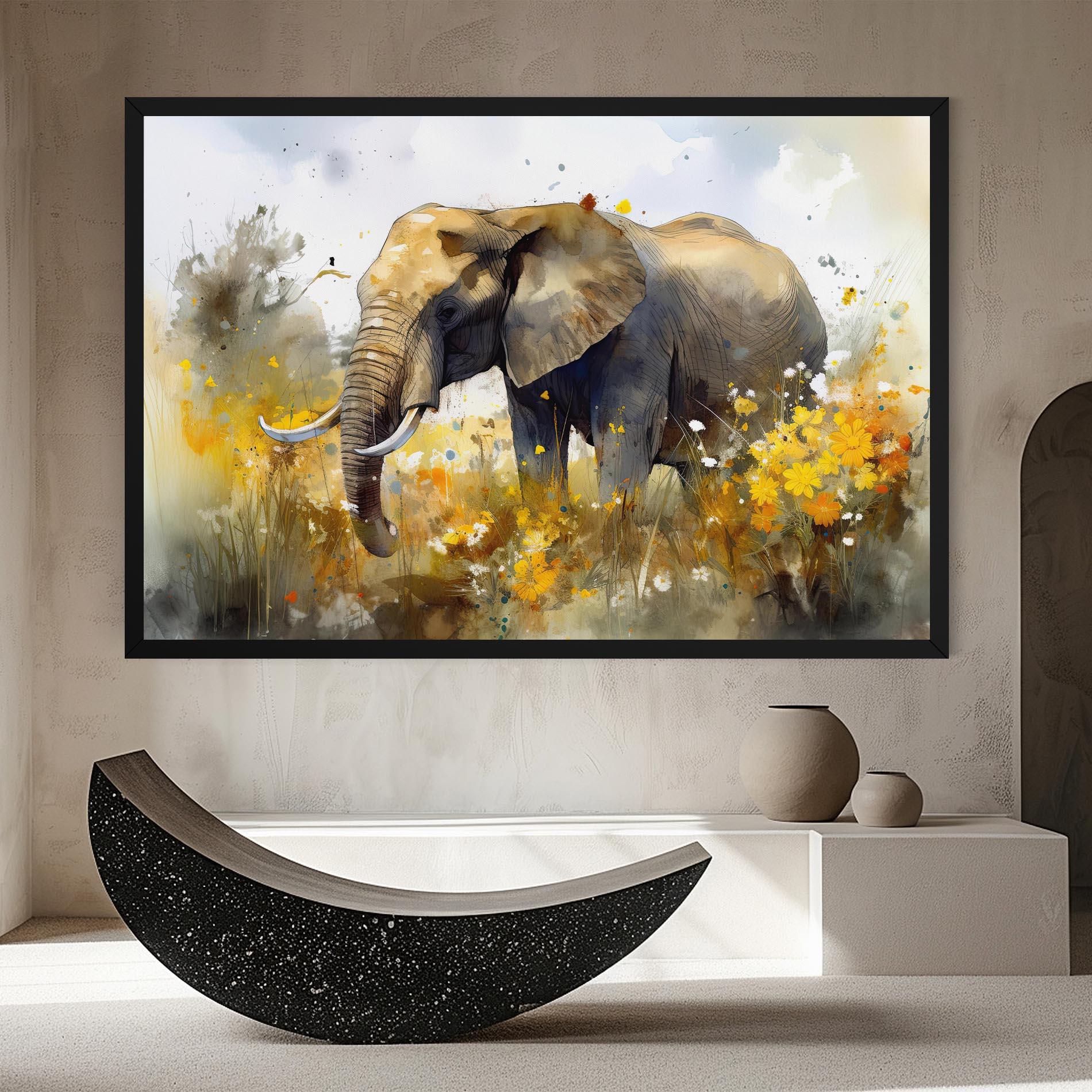 Leinwandbild Yellow Flowers Elephant mockup 8