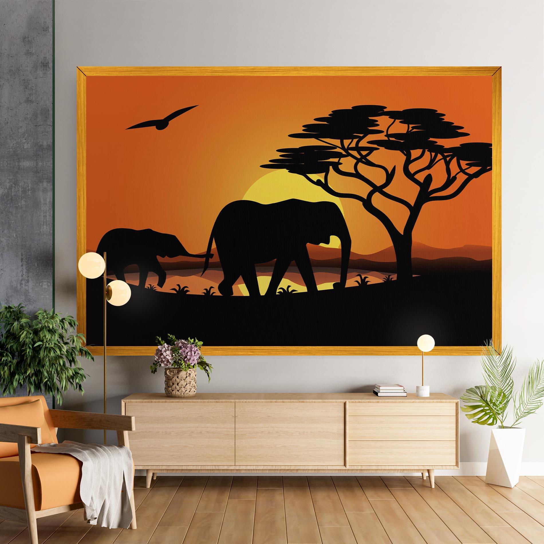 Leinwandbild Elephant Sunset mockup 9