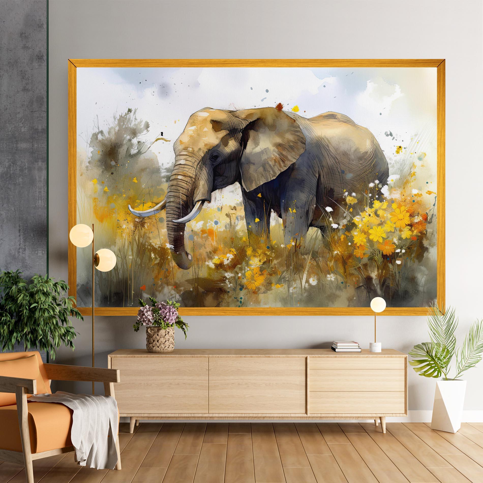 Leinwandbild Yellow Flowers Elephant mockup 9