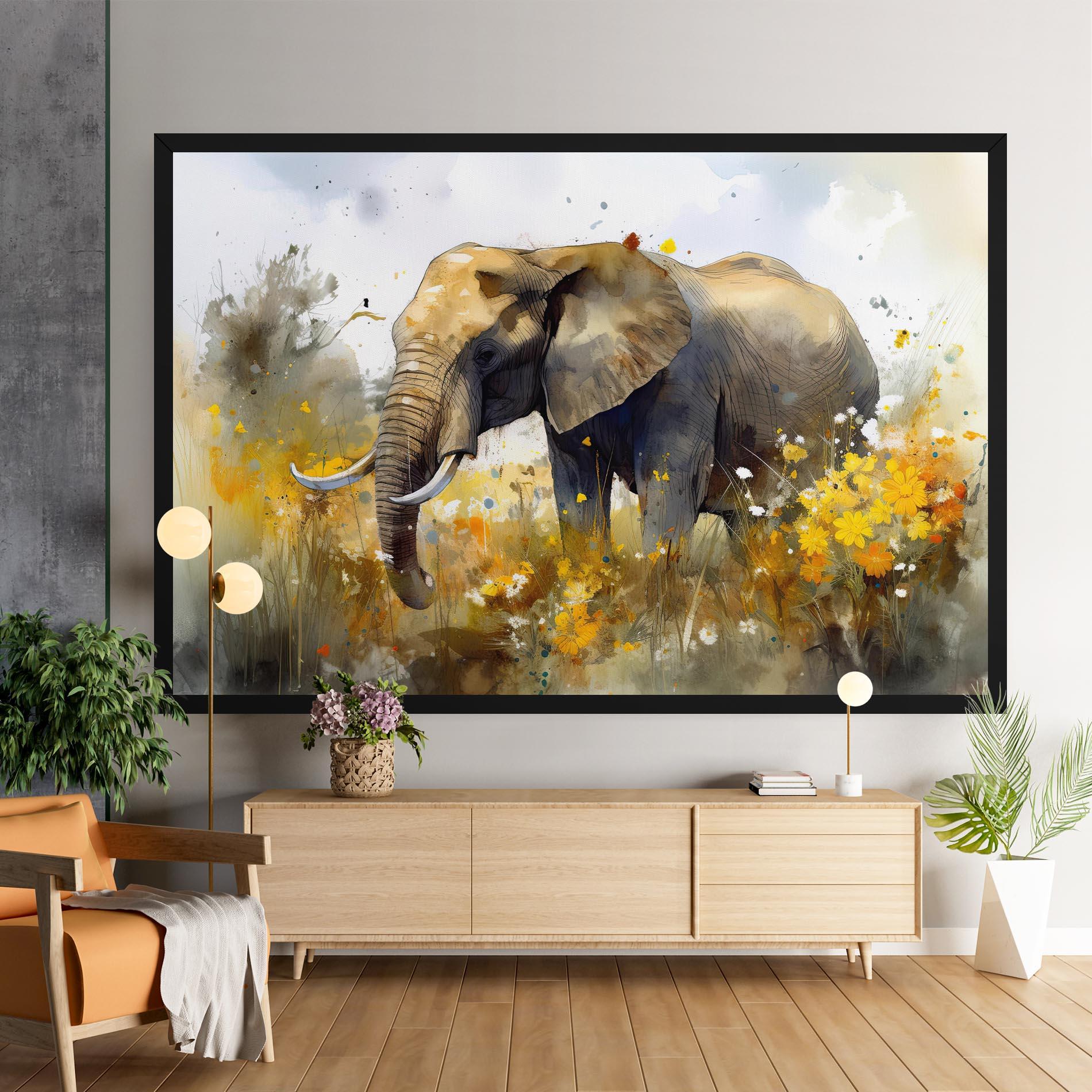 Leinwandbild Yellow Flowers Elephant mockup 9