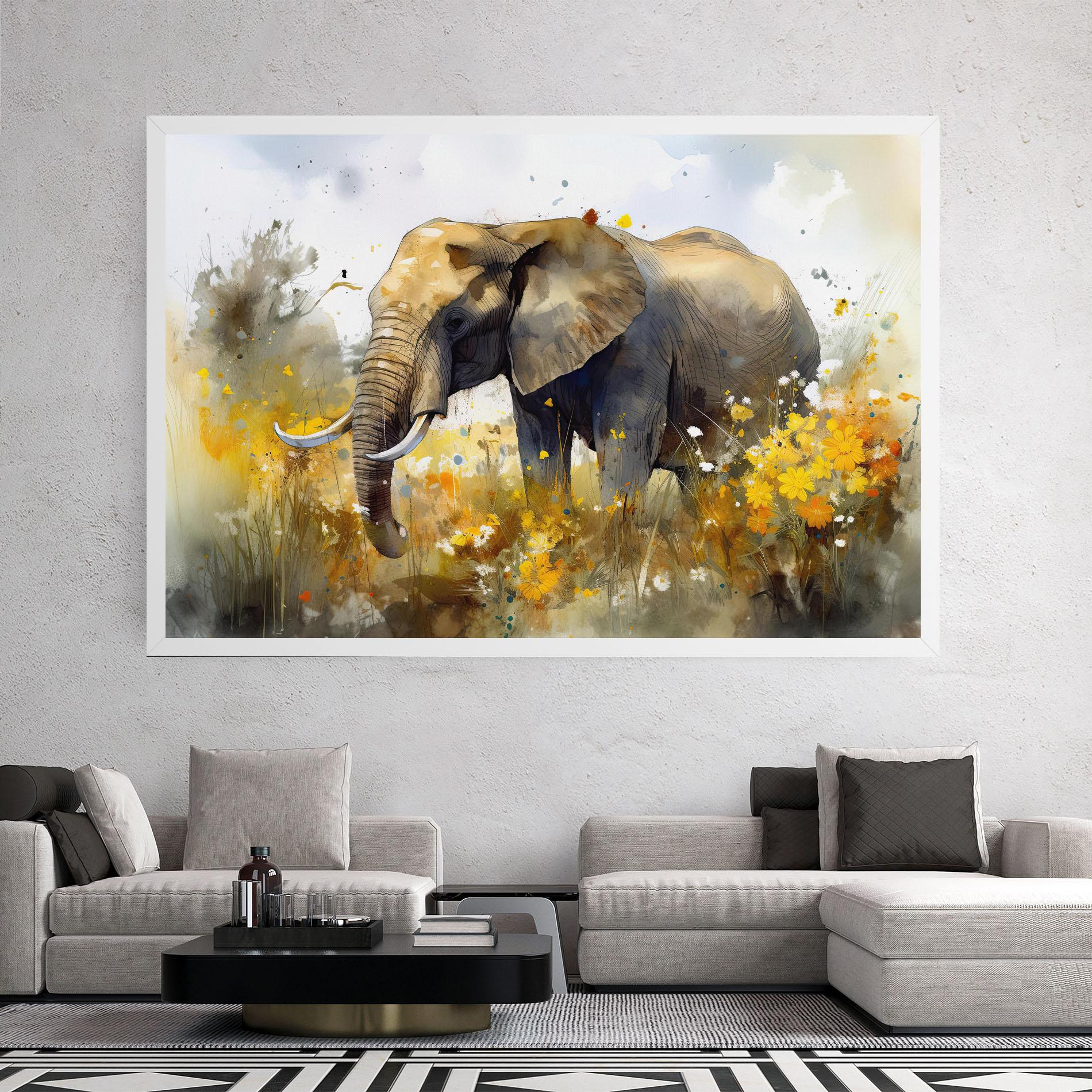 Leinwandbild Yellow Flowers Elephant mockup 2