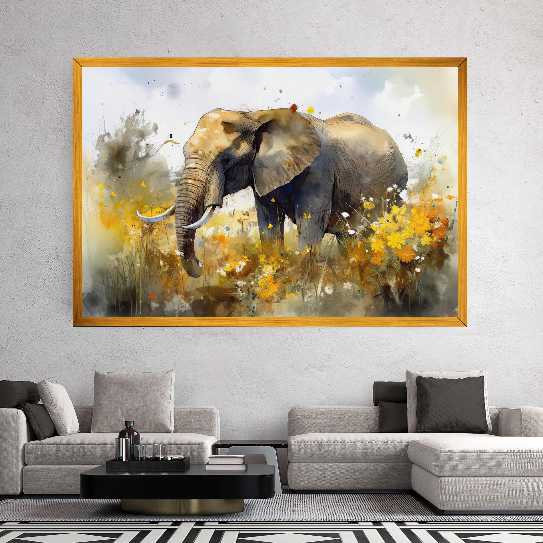 Leinwandbild Yellow Flowers Elephant mockup 2