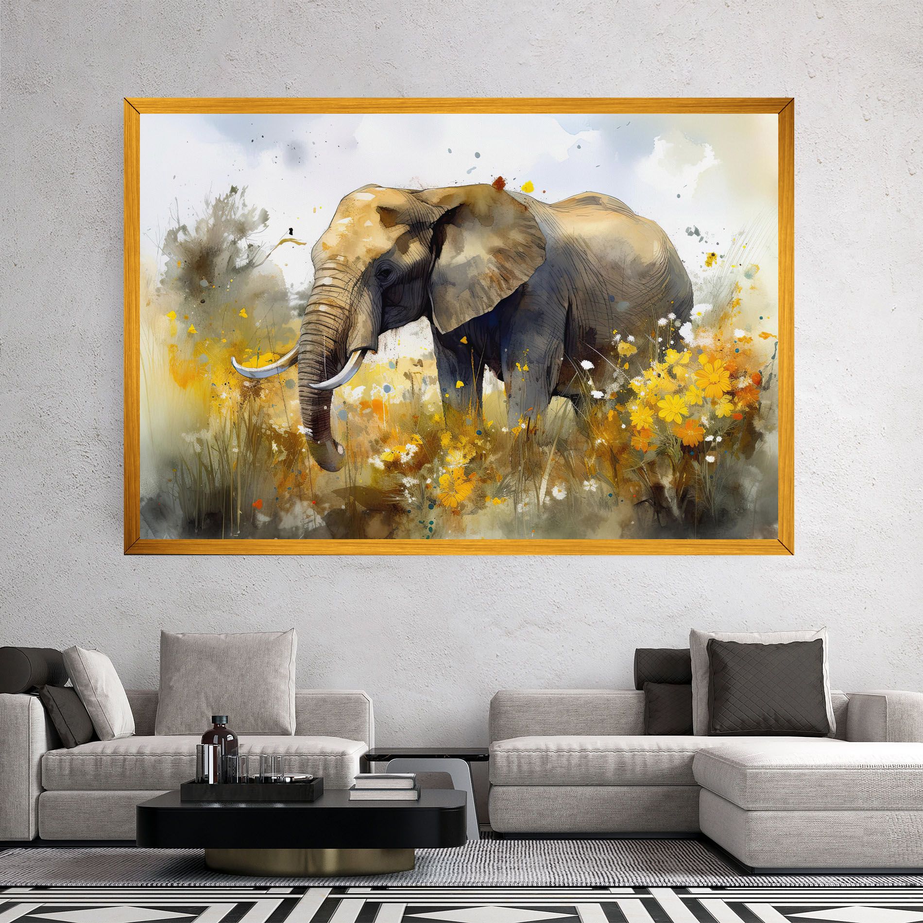 Yellow Flowers Elephant mockup 2
