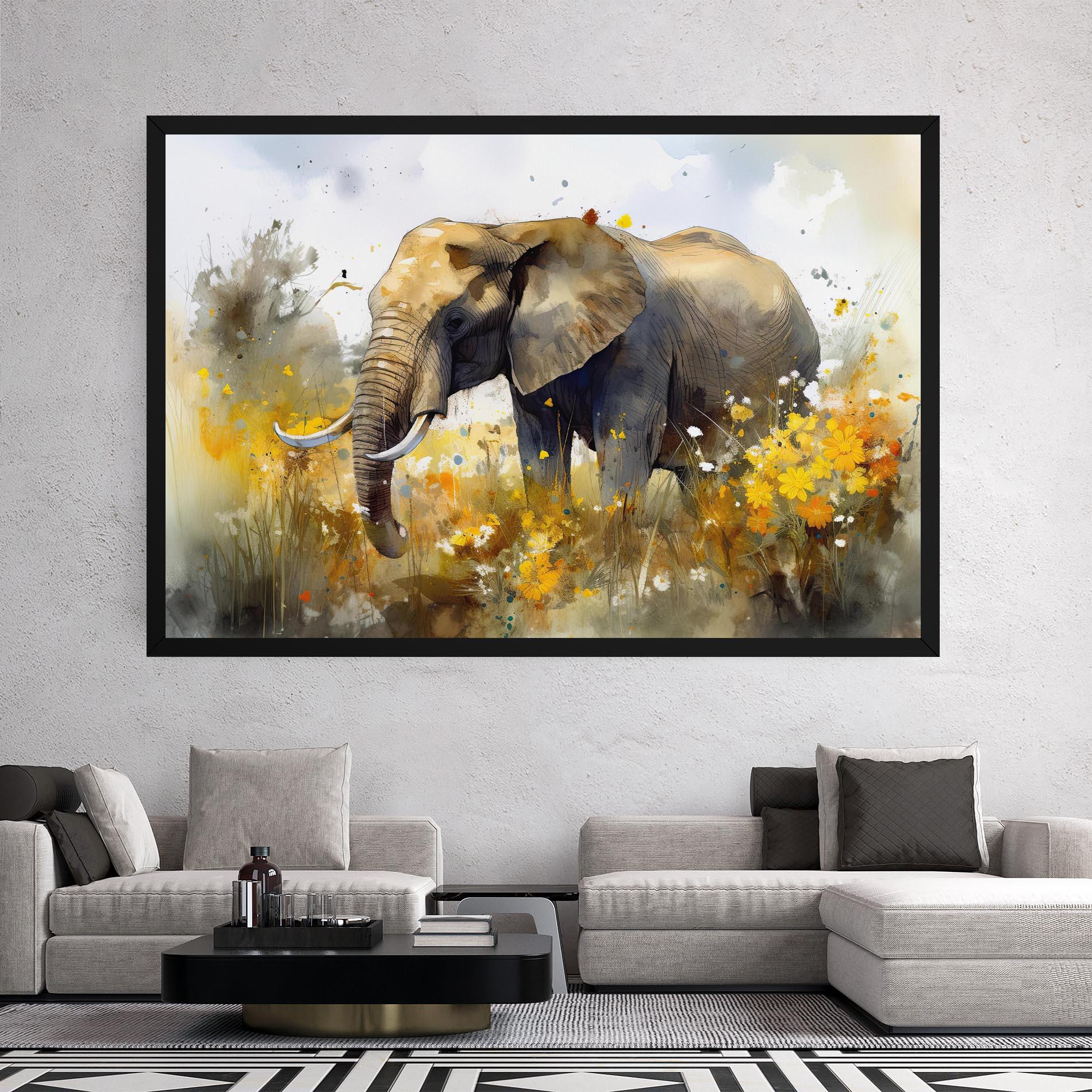 Leinwandbild Yellow Flowers Elephant mockup 2
