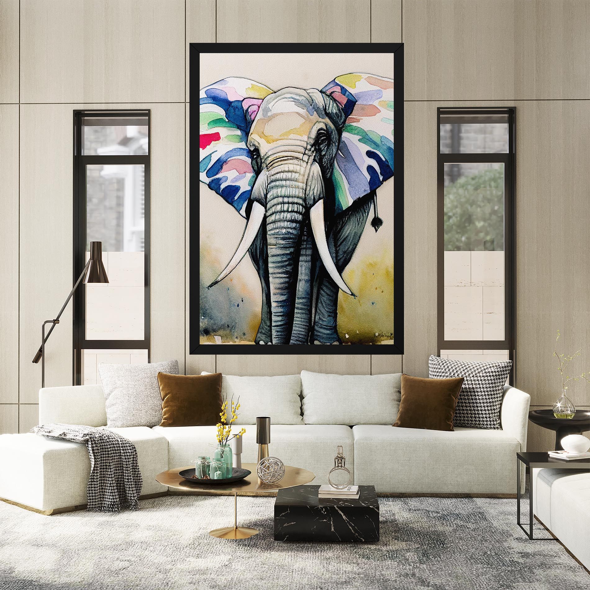 Watercolor Elephant Art mockup 2
