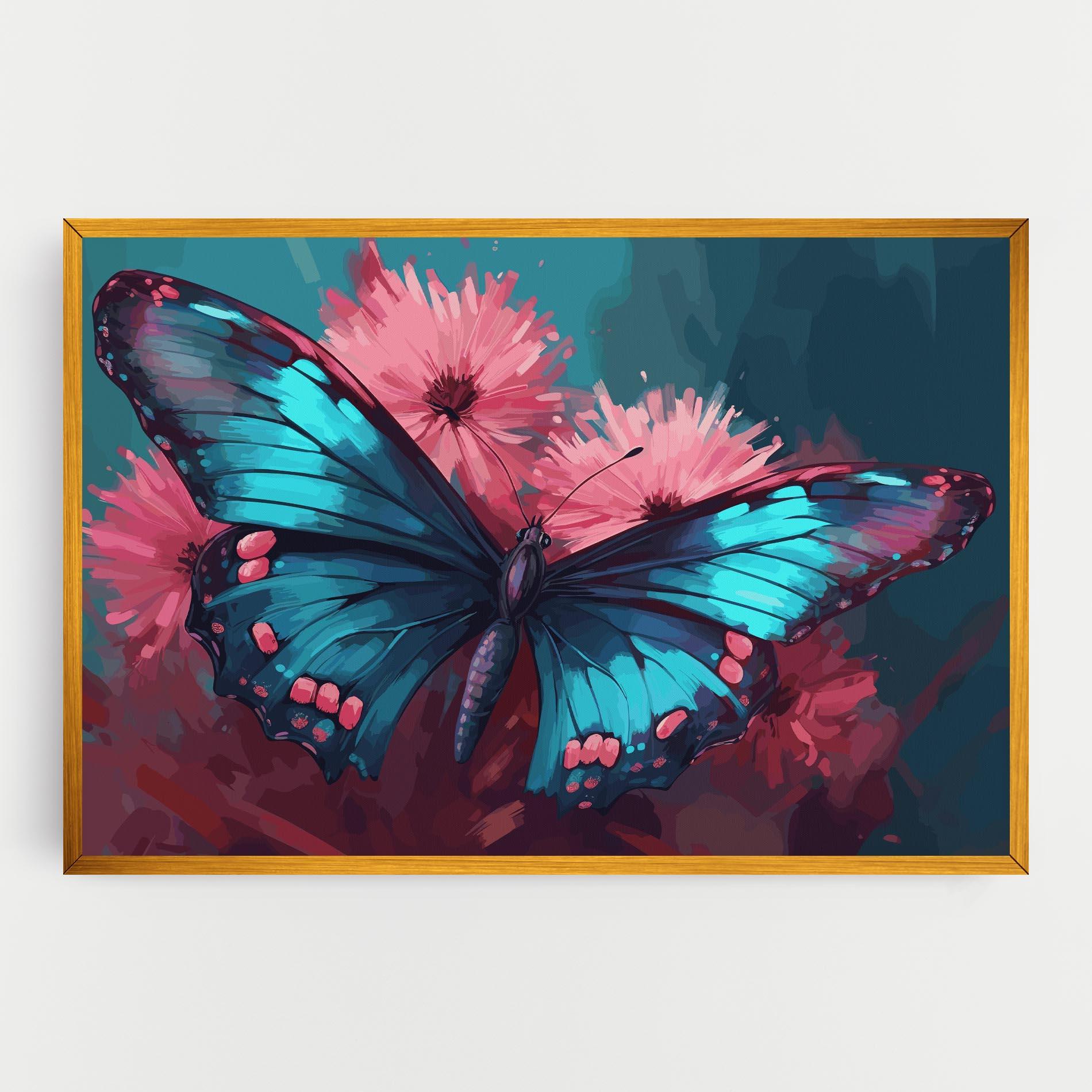 Leinwandbild Blue Butterfly On Pink mockup 0