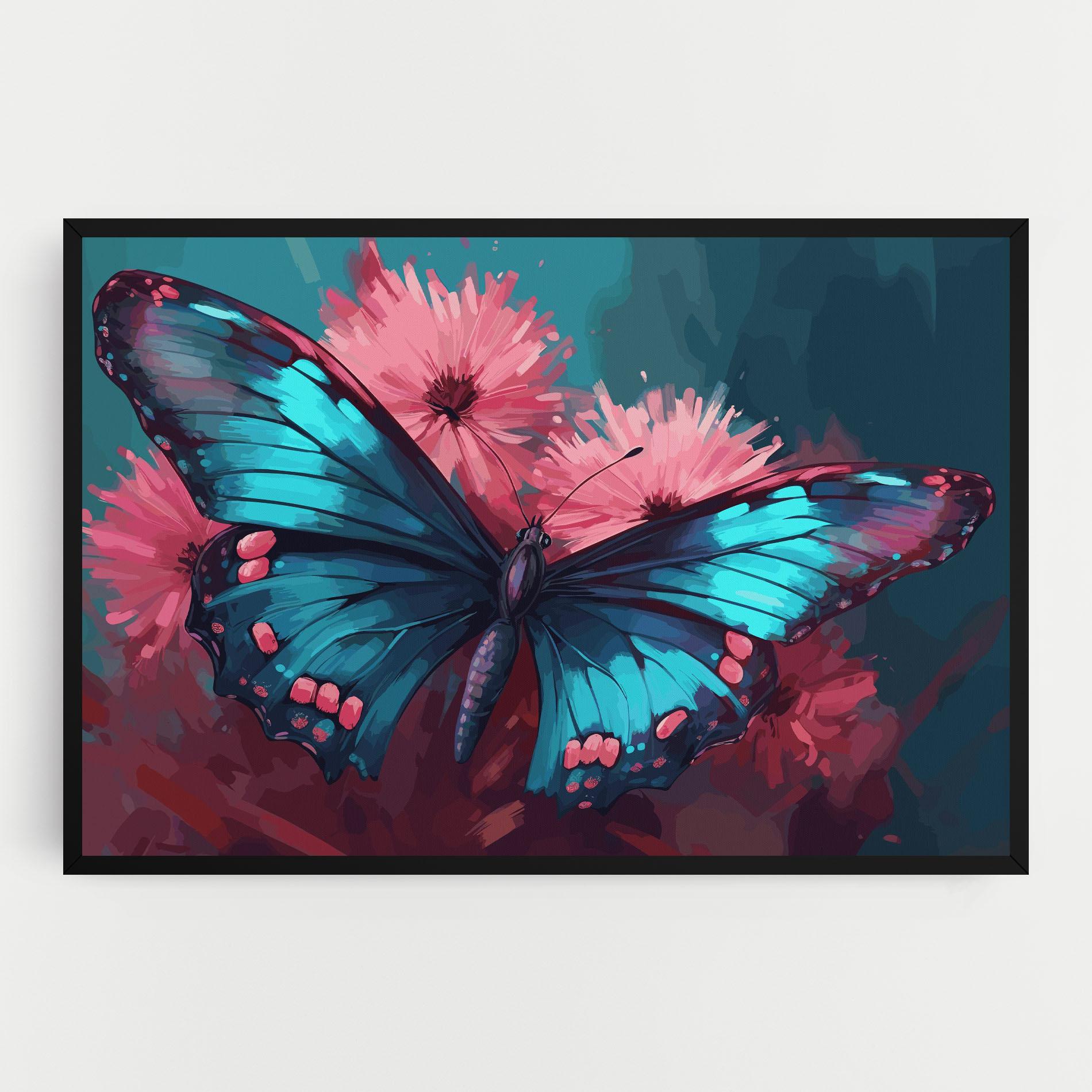 Leinwandbild Blue Butterfly On Pink mockup 0